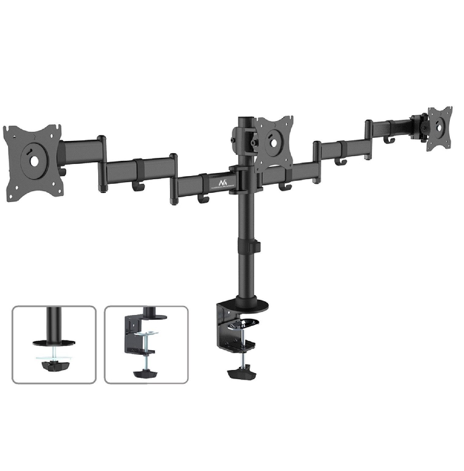 Maclean Monitor-Halterung MC-691 Tischhalterung Monitorarm für 3 Monitore 13"-27", (bis 27 Zoll, Höhenverstellbar, Neigbar, Drehbar, Bis zu 8 kg pro Monitor)