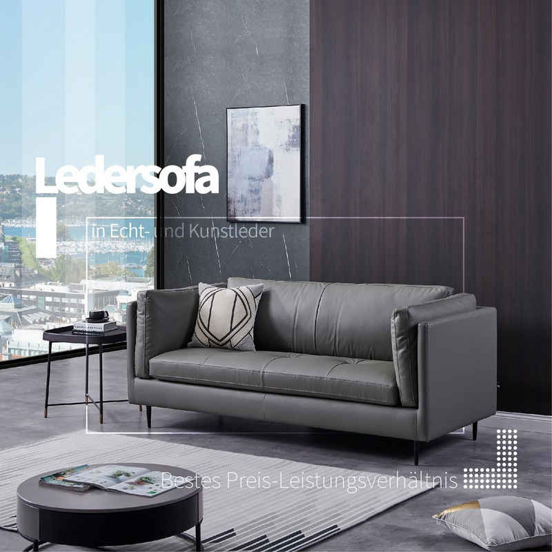 V6 Sofa Ledersofas S126, edel & elegant Design, Bestes Preis-Leistungsverhältnis Echtleder im Komfortbereich, abnehmbare Kissen, Metallfüße, Montage in einer Minute, schnelle Lieferung auf Lager, möglich für Unternehmenskauf