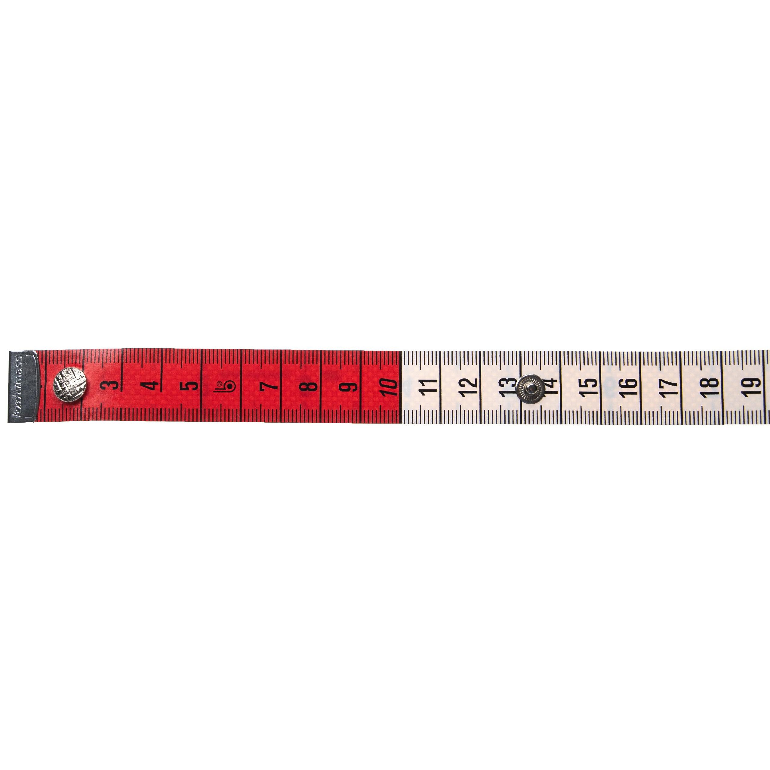 vhbw Maßband mit Druckknopf - Schneidermaßband, Metermaß, Bandmaß, Präzises, gut lesbares Bandmaß, Mehrfarbige Unterteilung der Skala in – Bild 3 von 4
