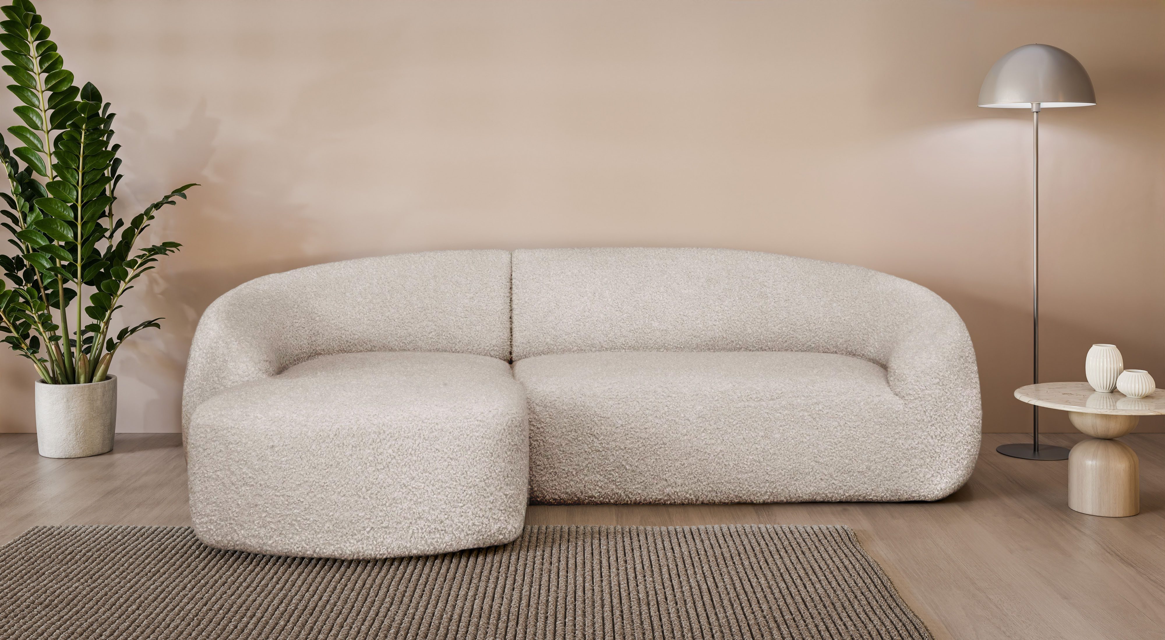 LeGer Home by Lena Gercke Ecksofa YANI, L-Form, Designersofa, organische Form, Maße B/T/H: 255/170/81 cm, mit Wellenunterfederung, auch in Bouclé, Recamiere rechts/links