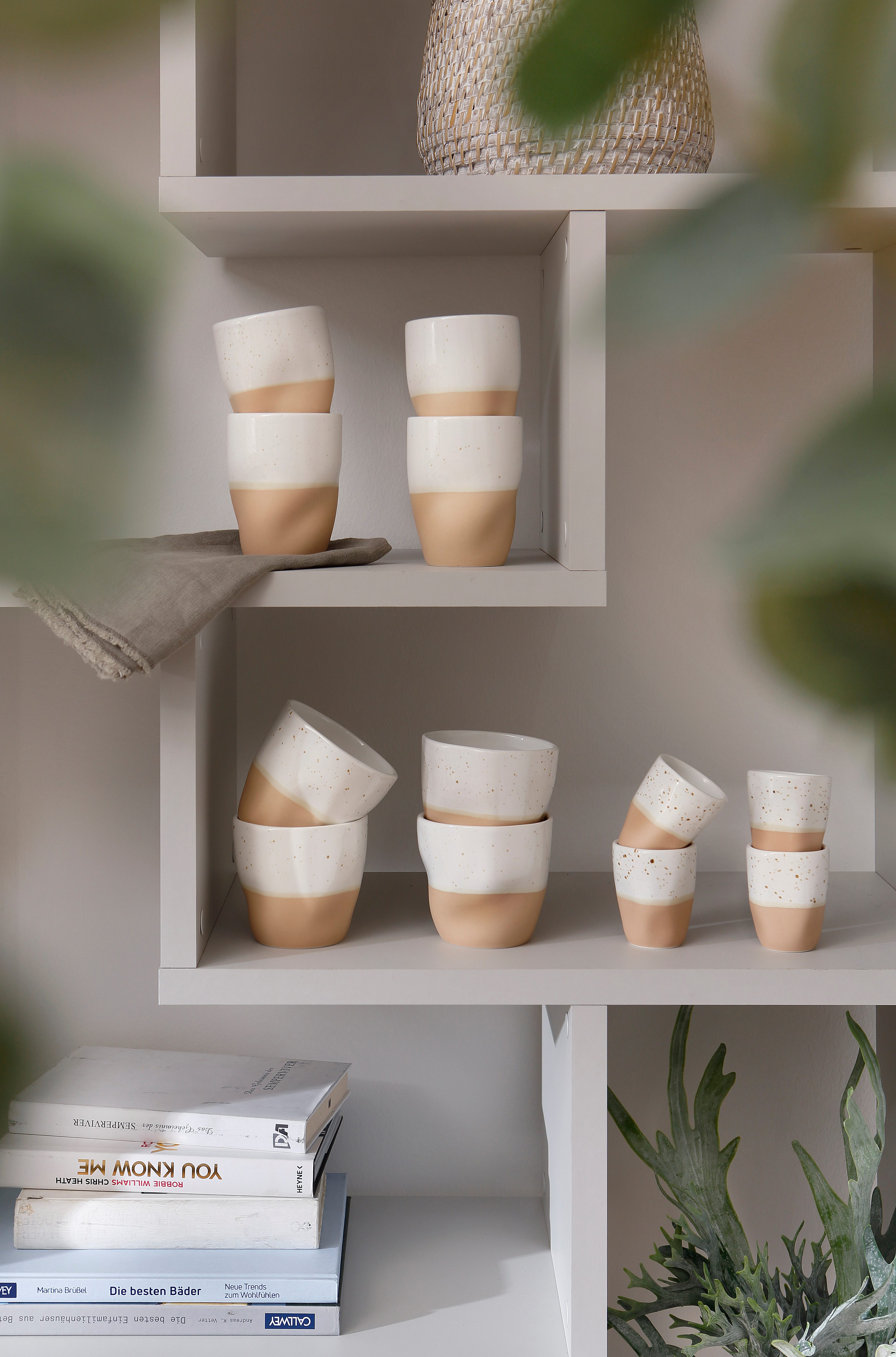 my home Becher Trinkbecher, modernes Geschirr-Set Bruddesta, 4er Set, 4-tlg., Steinzeug, hohe Haltbarkeit, spülmaschinengeeignet & mikrowellengeeignet, 300 ml