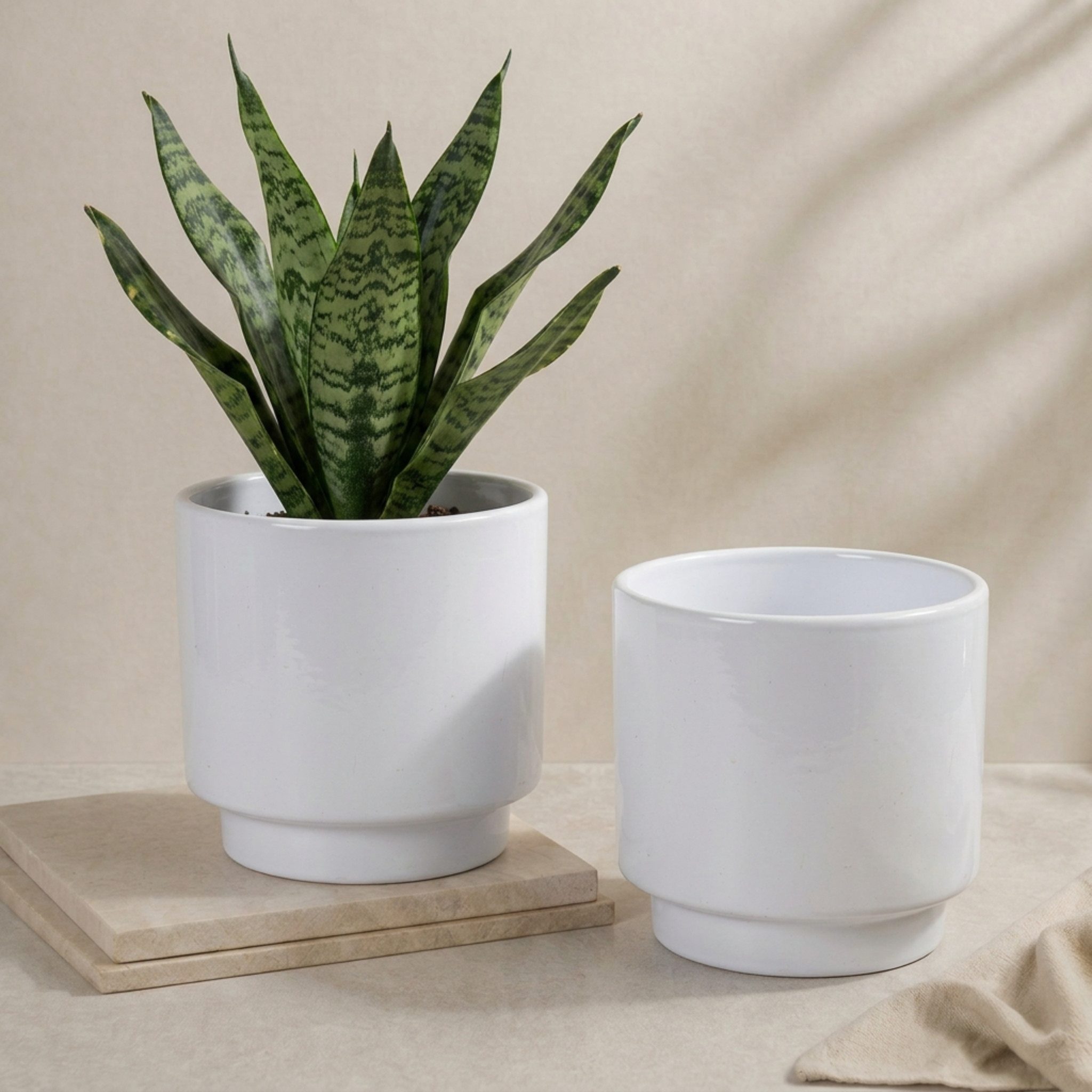 matches21 HOME & HOBBY Blumentopf Übertöpfe in Ø 13 cm, Weiße Blumentöpfe im 2er Set (2 St), Blumenübertöpfe aus Keramik für Zimmerpflanzen