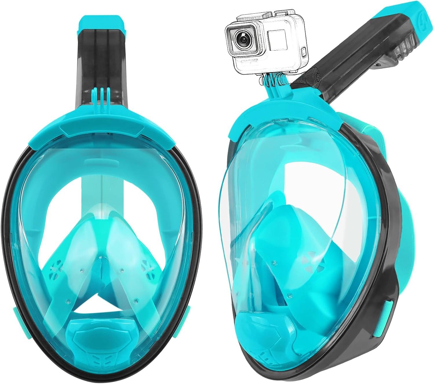 Aischens Tauchermaske Vollgesichts-Schnorchelmaske 180° Anti-Leck Kamera-Halterung, (180° Panoramamaske mit Anti-Leck-System & Kamera-Halterung – ideal für Трубкаn, Трубкаset mit Vollgesichtsmaske, Ohrstöpseln Netzbeutel Erwachsene), 180° Panoramablick, Anti-Beschlag, Anti-Leck-Ventil, CO₂-Schutzsystem