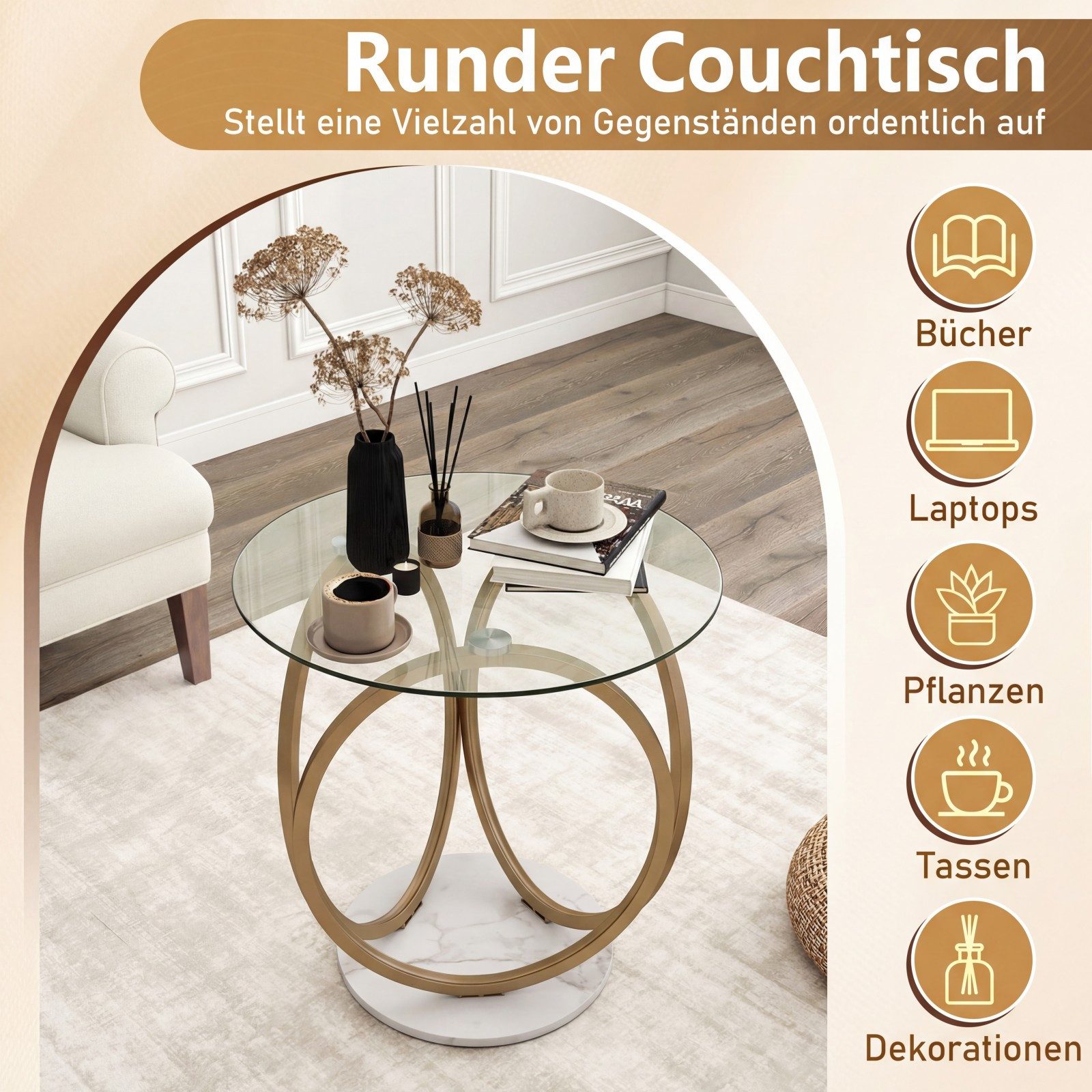 COSTWAY Couchtisch, Wohnzimmertisch modern, Sofatisch Glastisch