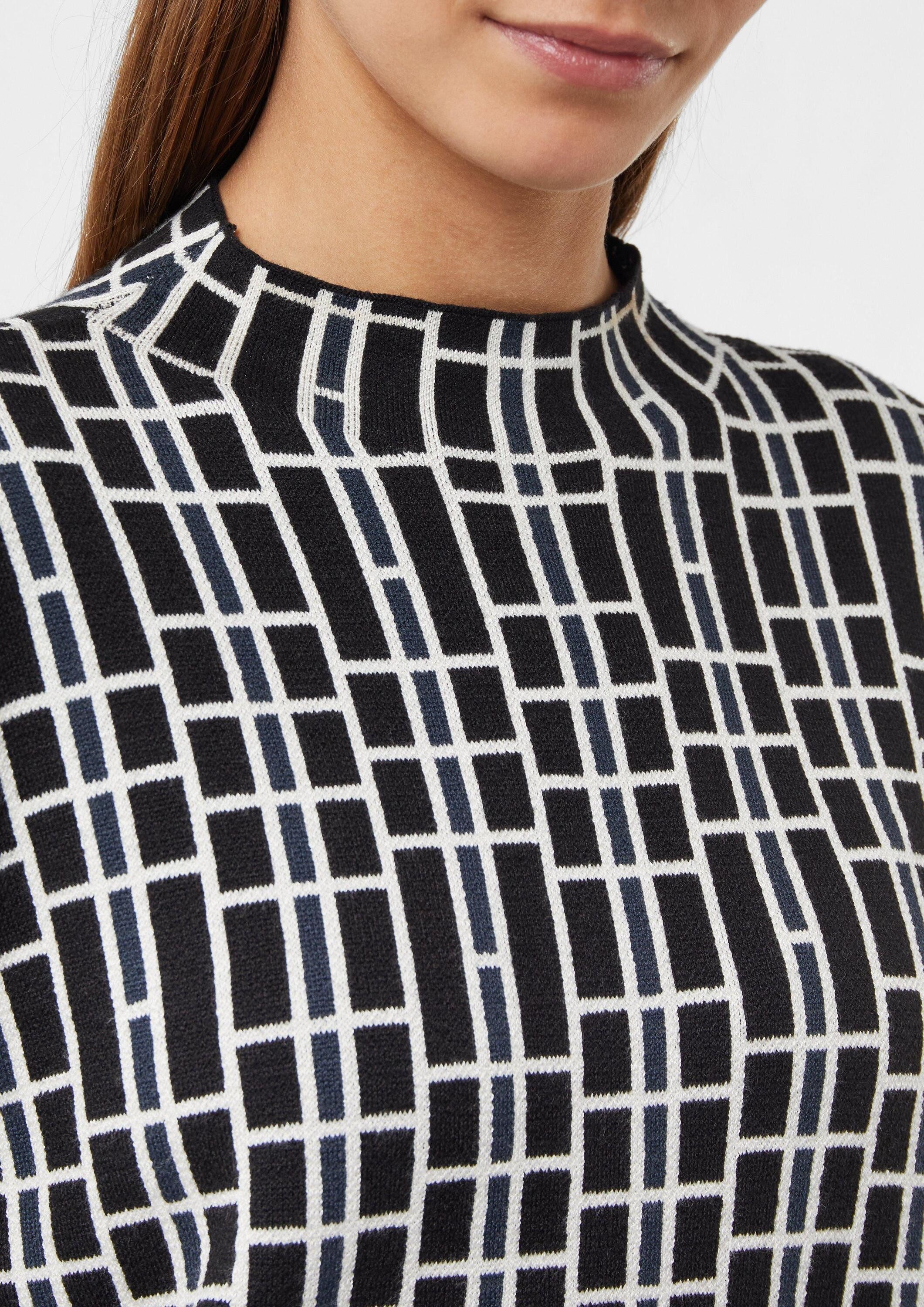 comma Kurzarmpullover Strickpullover Grafischer Jacquard-Strickpullover