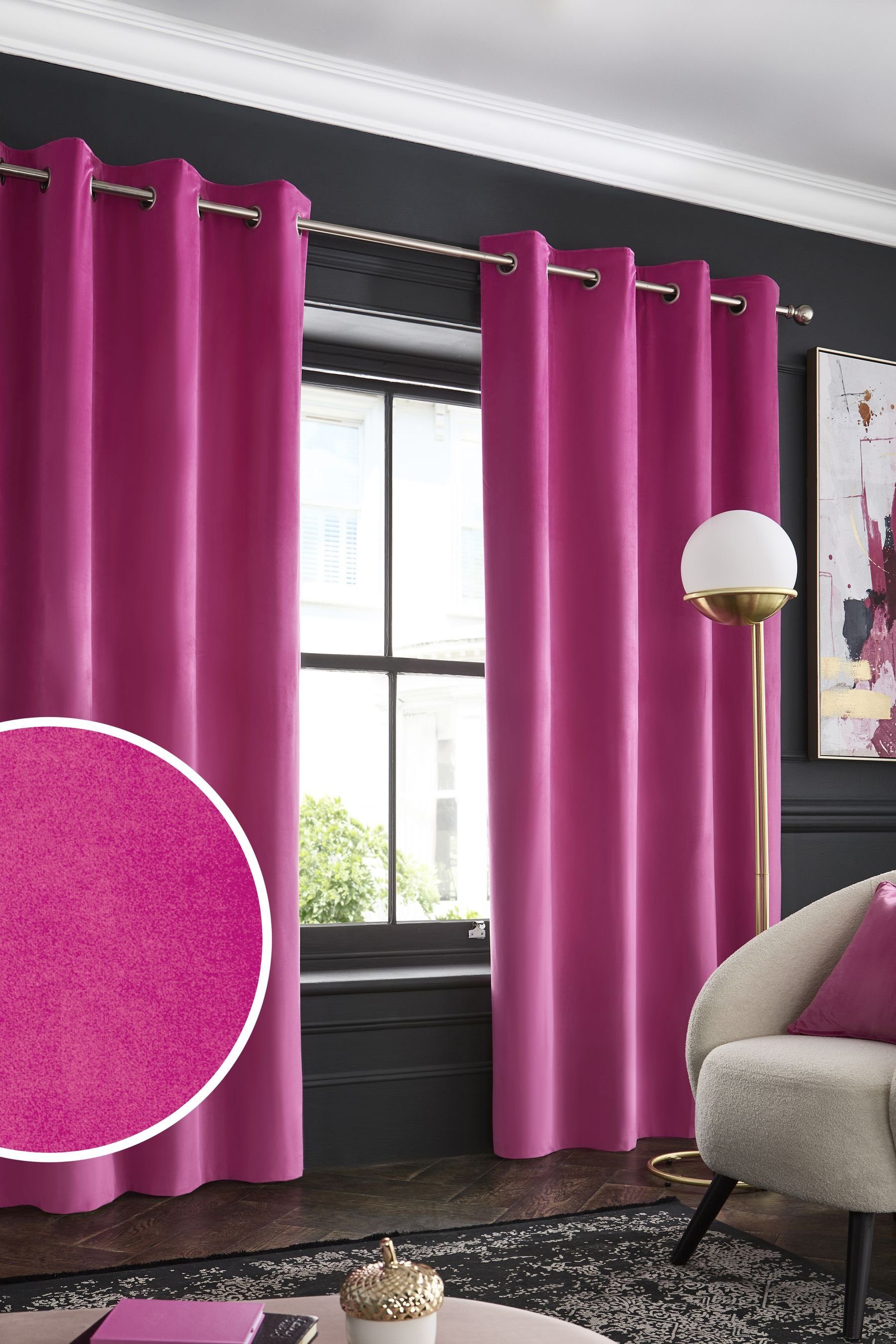 Vorhang Gefütterte Ösenvorhänge aus Mattsamt, St) Next, (2 Bright Pink