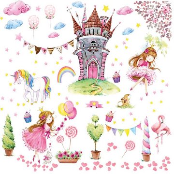 Sunnywall Wandtattoo XXL Wandtattoo Prinzessin rosa princess Set verschiedene Motive, Kinderzimmer Aufkleber bunt Wanddeko