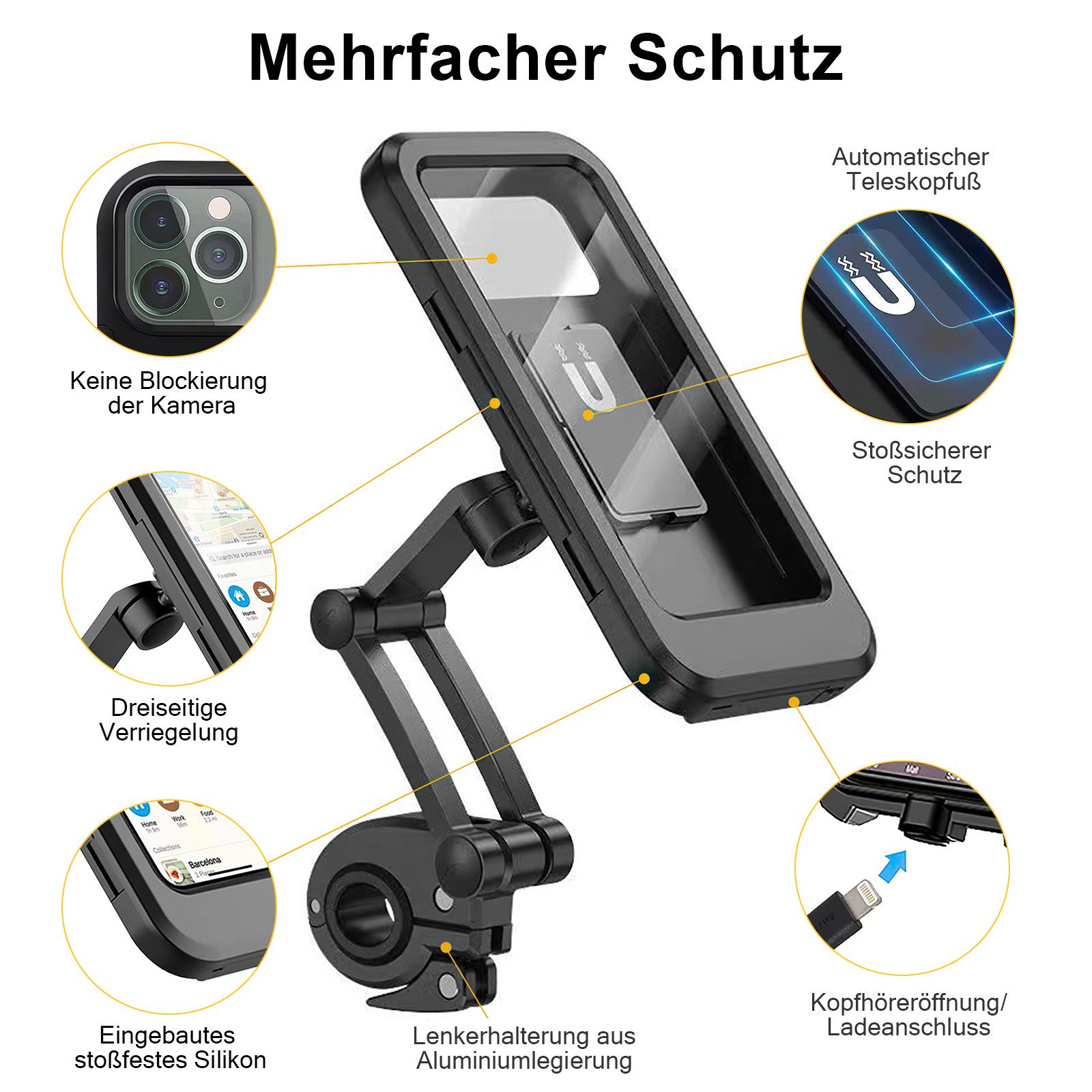 MOPUEA Smartphone-Halterung Wasserdicht Handyhalterung Handyhalter Fahrrad Lenkertasche Halter, (1-tlg., 360° Drehbarem Fahrradhalterung Handy Halterung)