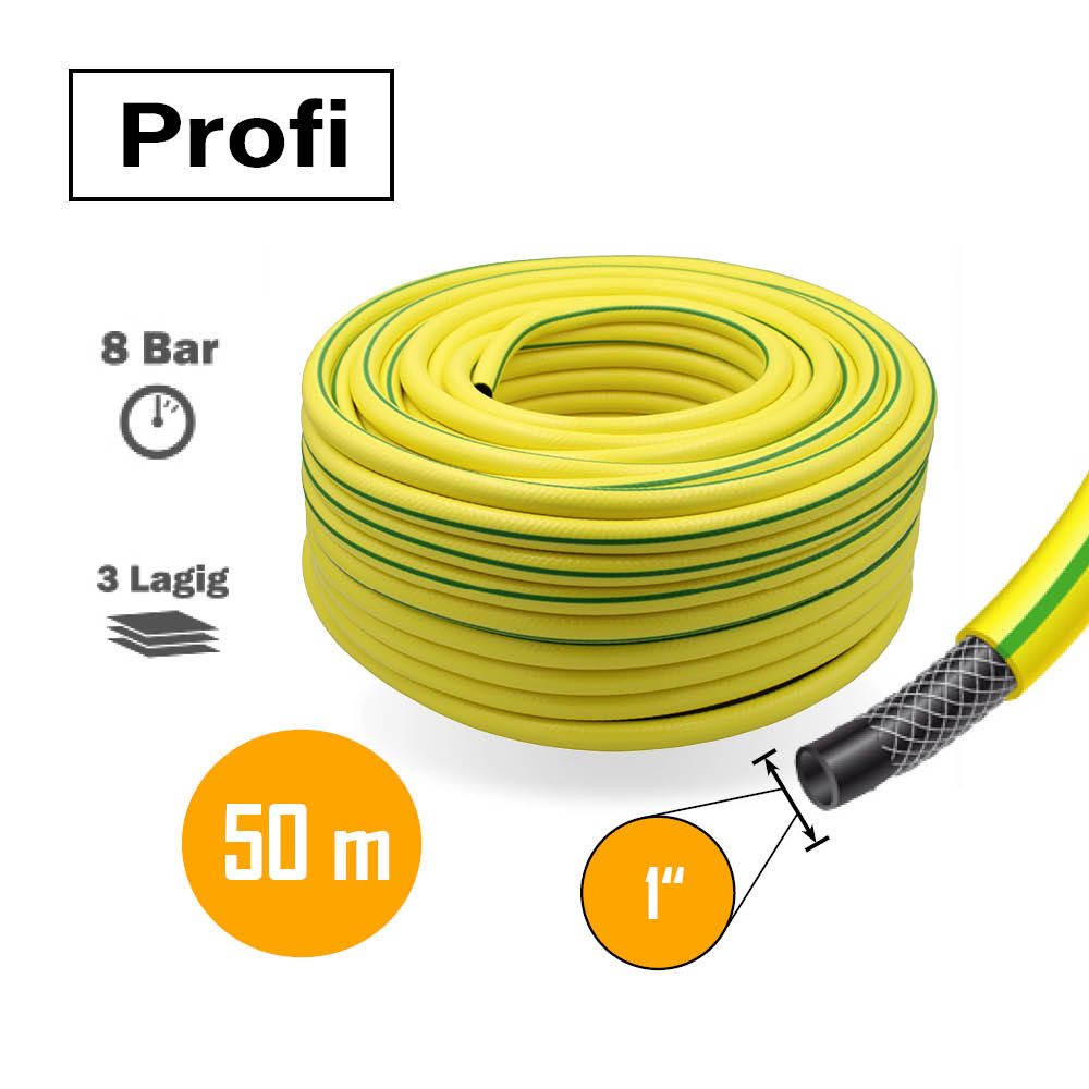 APD Schlauchtechnik Gartenschlauch Gartenschlauch Gelb 1 Zoll 50 m 3-lagig verstärkt knickfest