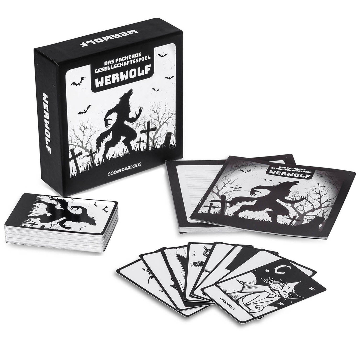Goods+Gadgets Spiel Werwölfe Party Rollenspiel Deluxe – Spiel mit 30 Charakterkarten, Original Werwolf Kartenspiel, Gesellschaftsspiel