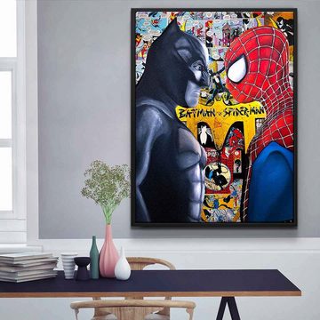 DOTCOMCANVAS® Leinwandbild Batman vs. Spider-Man, Leinwandbild Batman vs Spider-Man Comic Cartoon Wandbild interior