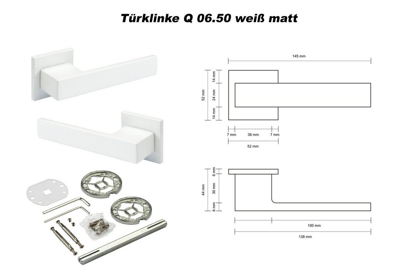 Thumbnail - Hexim Drückergarnitur Türklinke Q06.50 weiß matt, Zimmer Türgriff WC / Bad Aluminium matt in 4 Farben - Ricardo Borelli ...