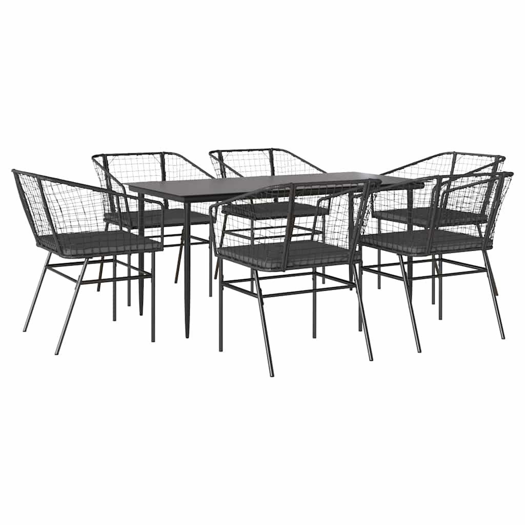 Garten-Essgruppe 7-tlg. Garten-Essgruppe mit Kissen Schwarz Poly Rattan Glas