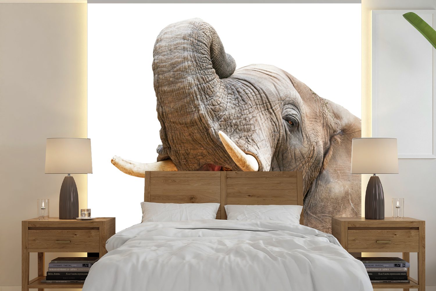 MuchoWow Fototapete Elefant - Zunge Tapete (5 Schlafzimmer, Vinyl Wohnzimmer - St), Wandtapete für bedruckt, Matt, Weiß, oder