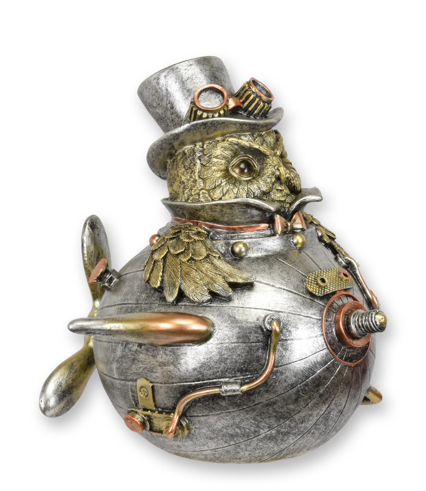 Dekoobjekt Steampunk-Figur Eule in Flugzeug aus Kunstharz Replikat Retro Design D