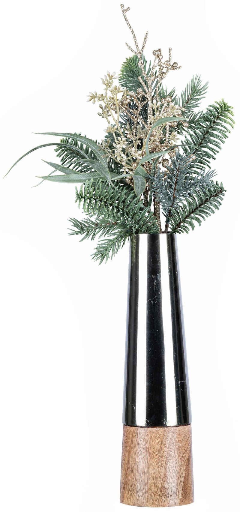 Creativ deco Dekovase »Weihnachtsdeko« (Set, 2 St., 1 Vase, 1 Bouquet), mit hübschem Tannen-Mix-Bouquet