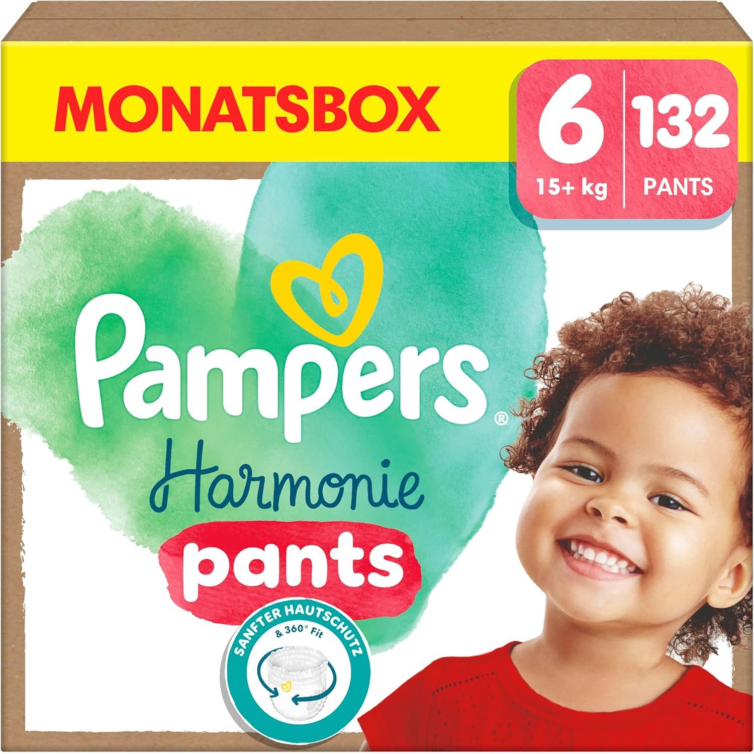 Pampers Подгузники Harmonie Подгузники Pants Baby, Размер 6 (15kg), Monatsbox, (132 Höschenwindeln, 132-St., sanfter Hautschutz und pflanzenbasierte Inhaltsstoffe)