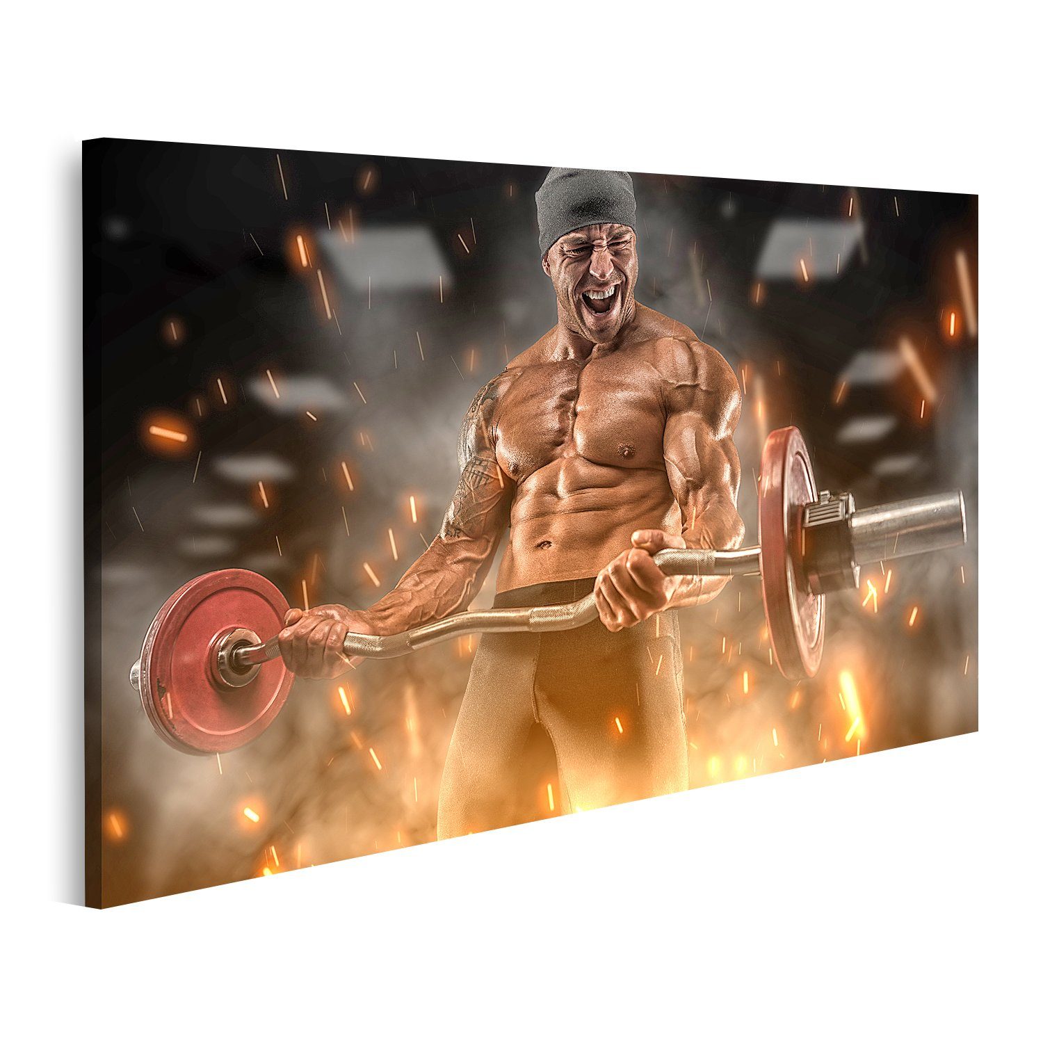 Leinwandbild Bild auf Leinwand Wütender Sportler trainiert Fitnessstudio Groß Wandb