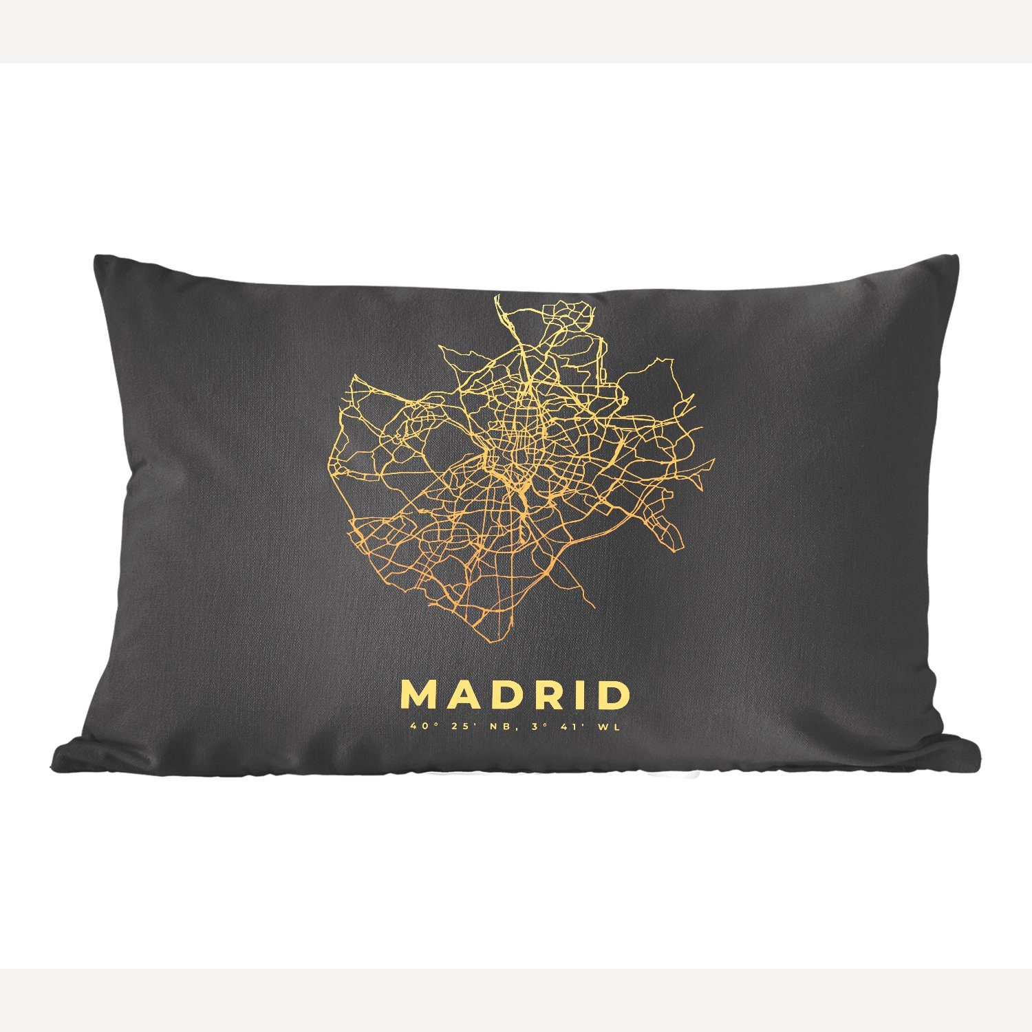 Wohzimmer Dekoration, MuchoWow Gold, - Madrid Karte Dekokissen mit Füllung, Schlafzimmer Spanien - Dekokissen Zierkissen, -