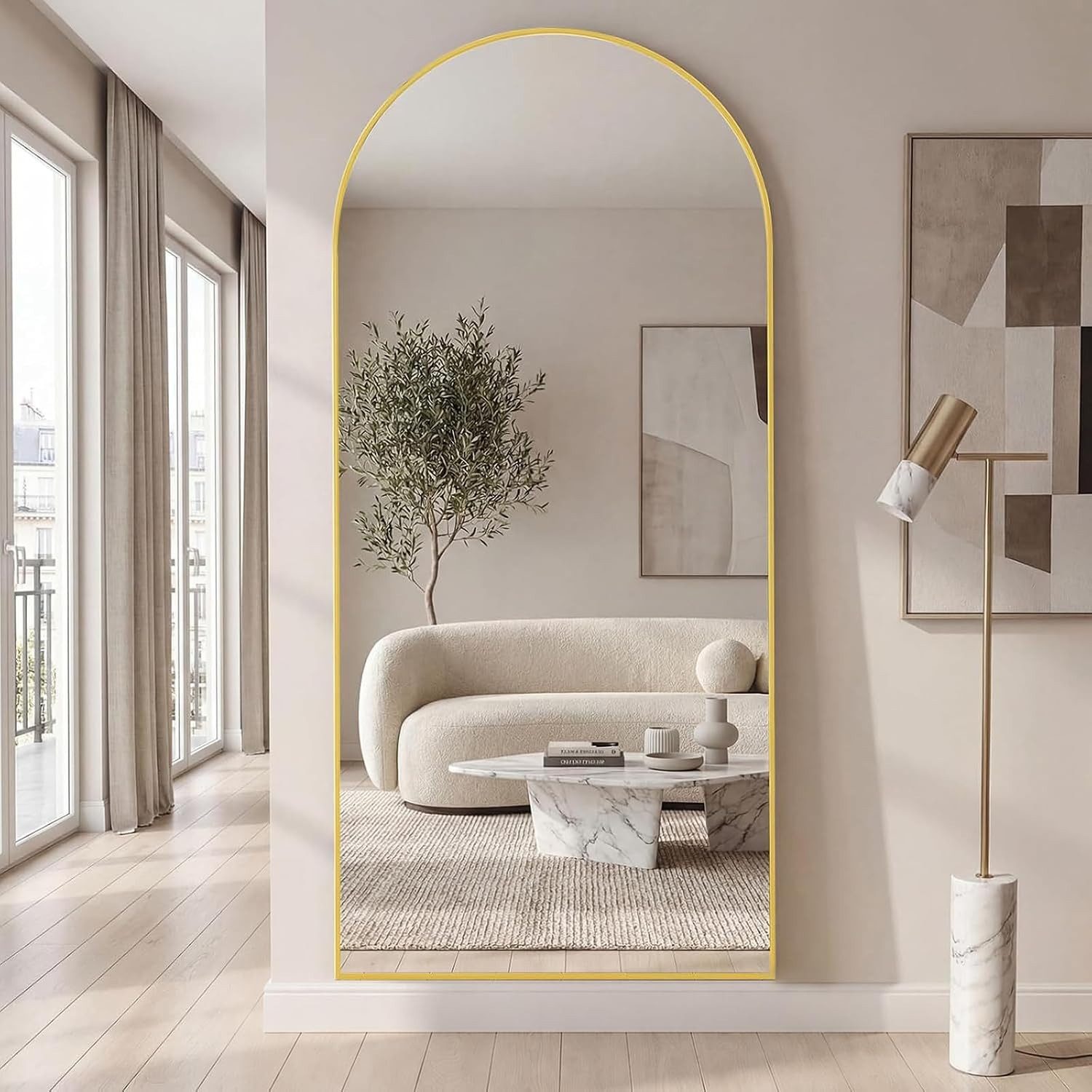 Teravin Ganzkörperspiegel,Standspiegel & Wandspiegel Bruchsicher mit Aluminium Rahmen, Hartglas, 171x76cm/180x75cm Großer Spiegel für Schlafzimmer, Bogen Design