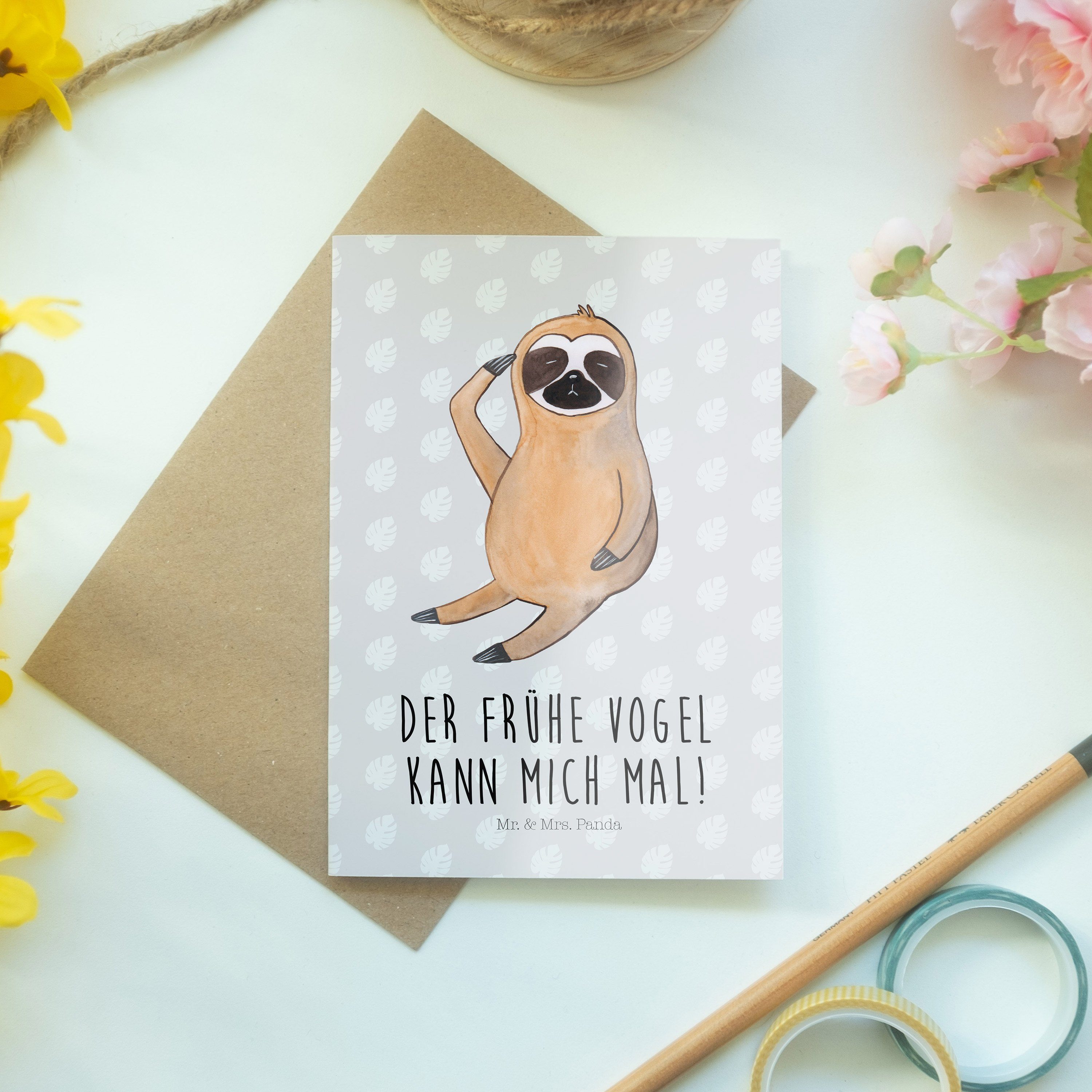 Geschenk, Pastell - Vogel Panda Faultier Mrs. Faultier - Mr. Grau zeigen & Klappkarte, Grußkarte