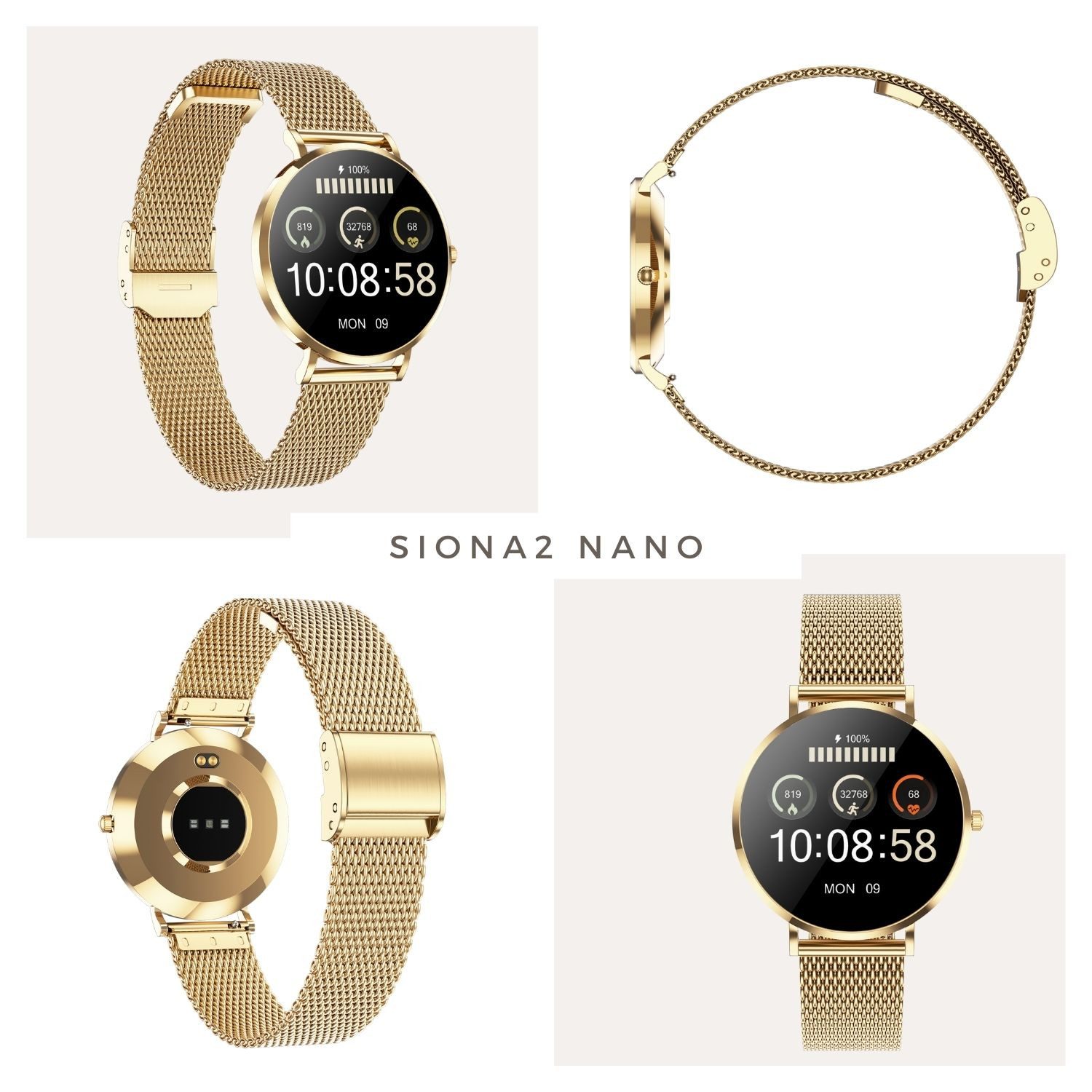 XCOAST SIONA 2 NANO - ultra kleine Damen Smartwatch (3,7 cm/1,19 Zoll, iOS und Android) Filigran, Frauen Armbanduhr, Fitnesstracker, 1-tlg., Fitness Tracker, Damenuhr, 7 Tage Akku, Wasserdicht, Puls, Blutdruck, Blutsauerstoff