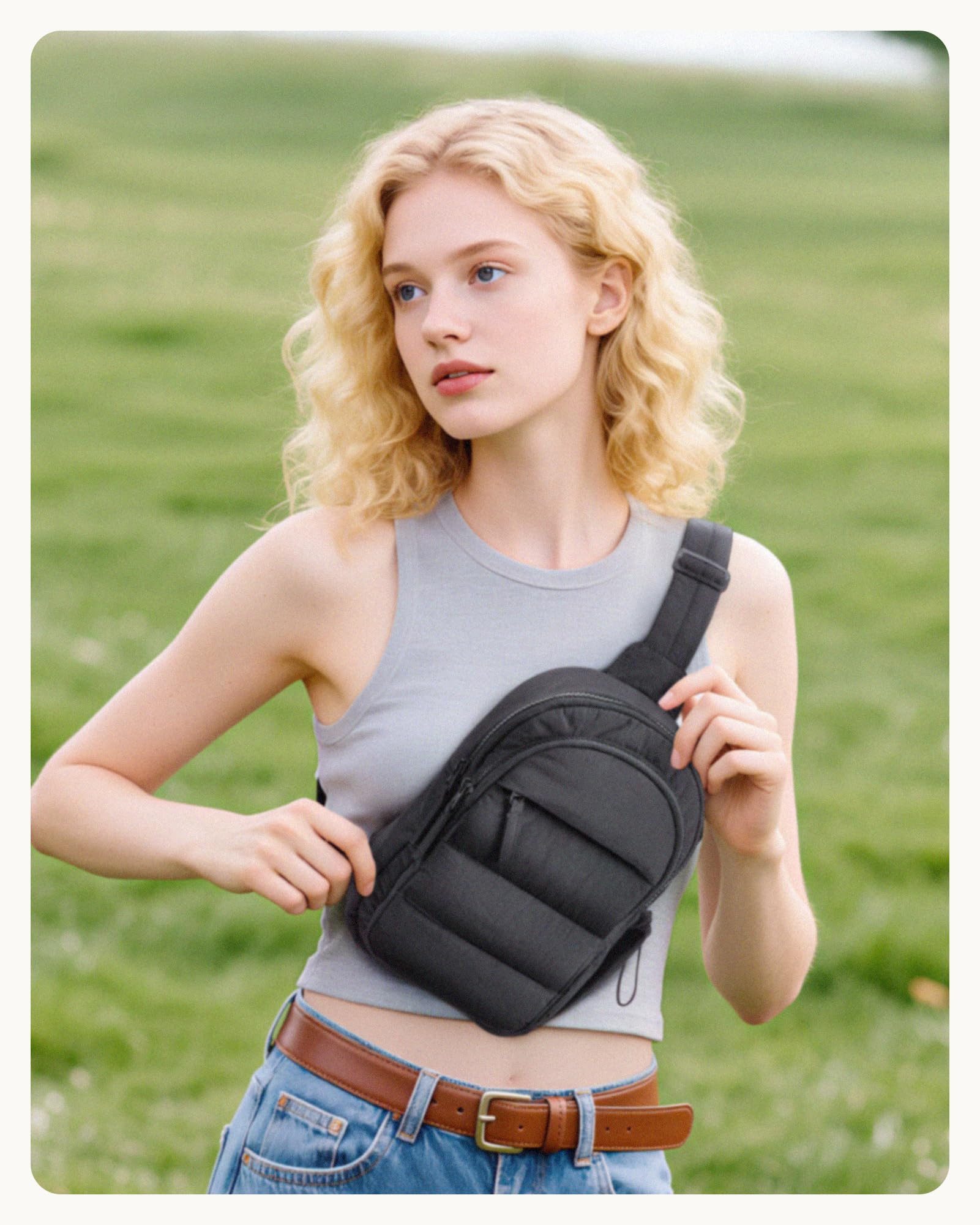 nsihing Umhängetasche Damen Crossbody Bag, Puffer Brusttasche Handytasche Zum Umhängen, Sling Bag mit RFID-Blockierung und Verstellbarer Breitem Schultergurt – Bild 2 von 5