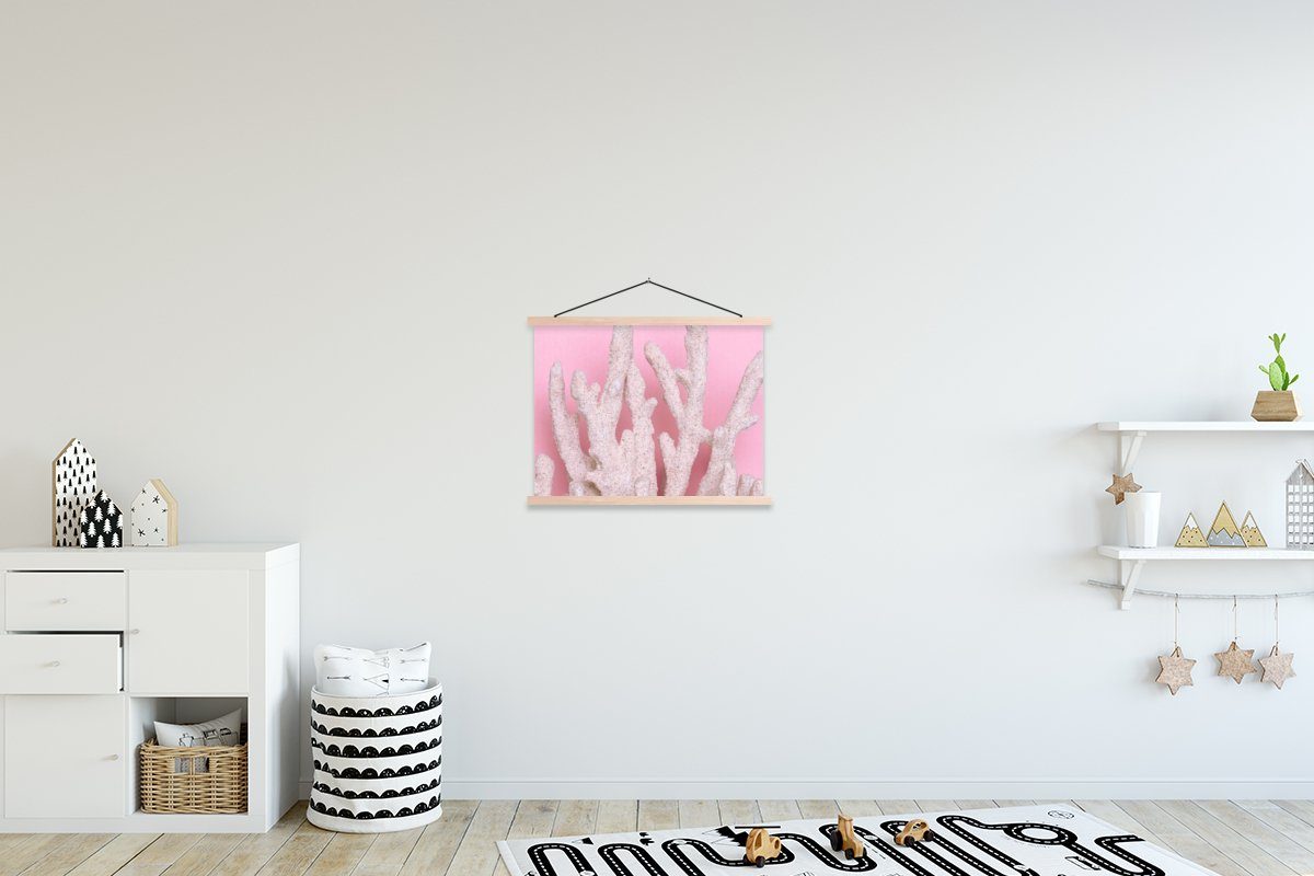 Wohnzimmer, St), - Rosa Bilderleiste, Poster Magnetisch Sommer, für MuchoWow - (1 Koralle Textilposter Posterleiste,