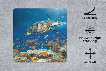 MuchoWow Gaming Mauspad Korallenriff mit Schildkröte (1-St), Mousepad mit Rutschfester Unterseite, Gaming, 40x40 cm, XXL, Großes