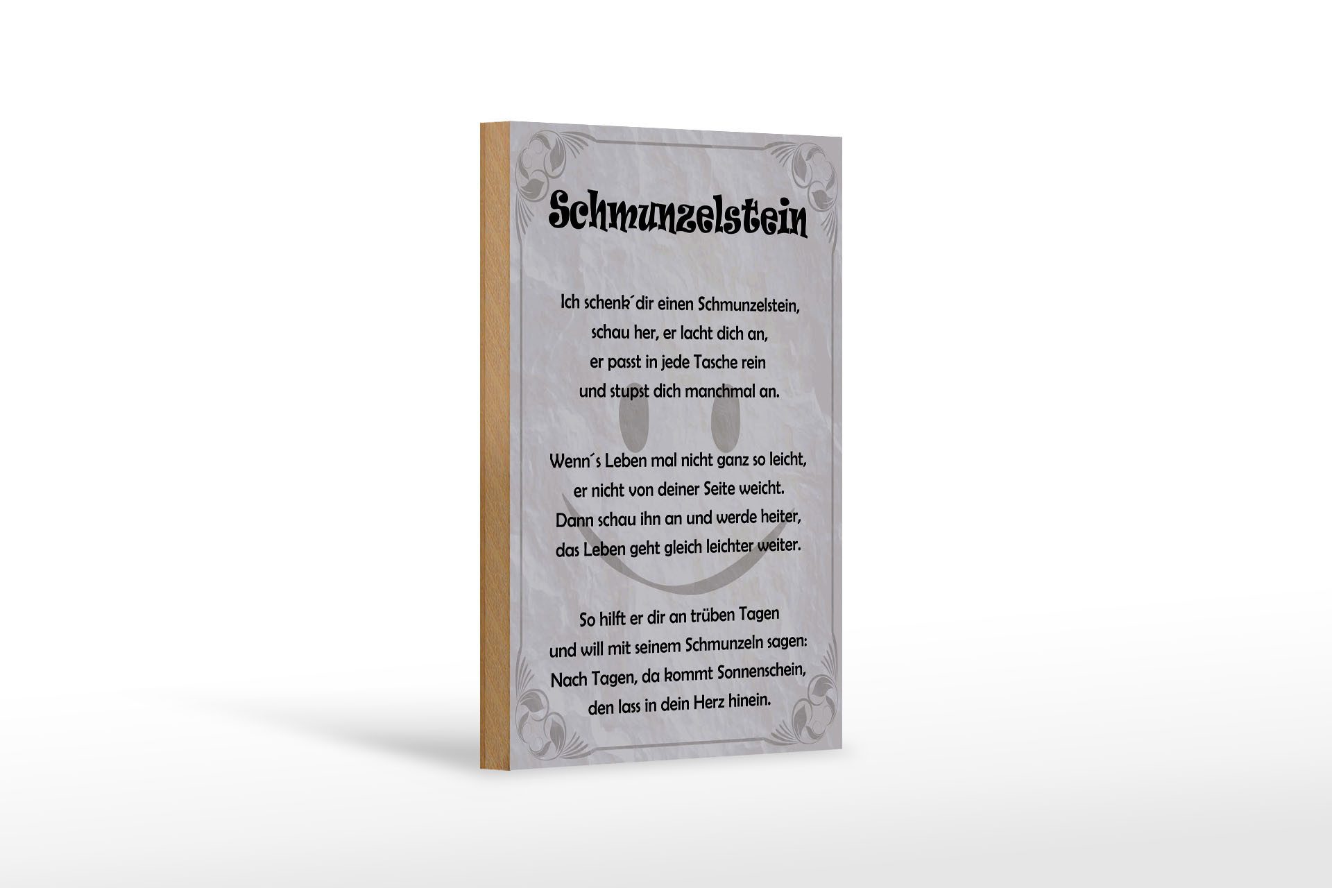 Holzbild Spruch 12x18 cm Ich schenk dir einen Schmunzelstein