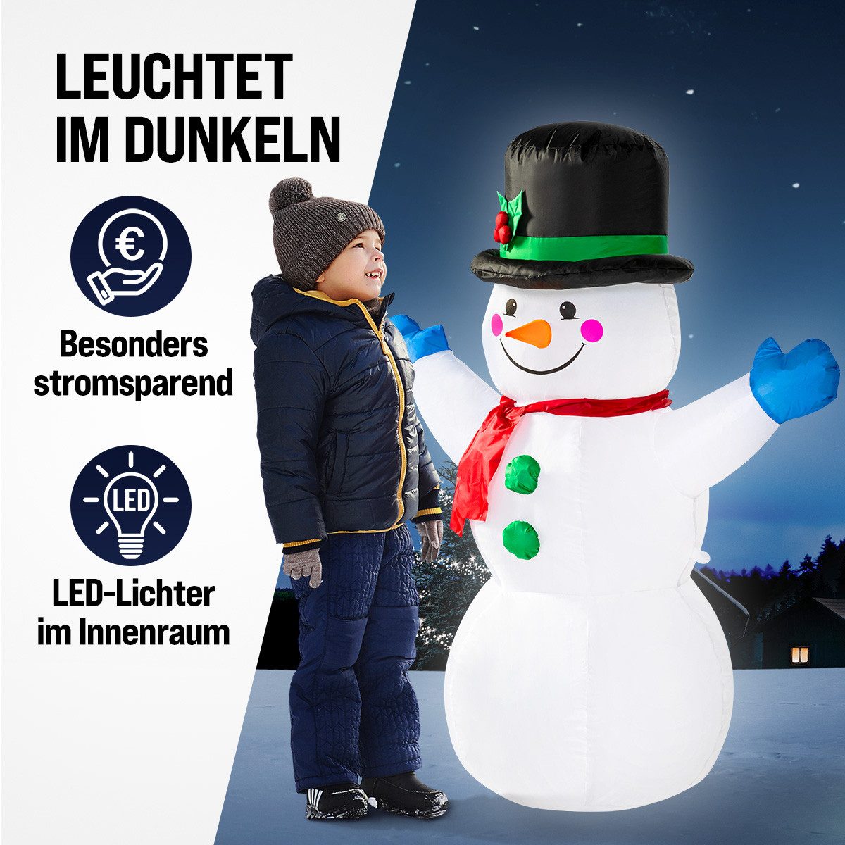 monzana Schneemann, Aufblasbarer XL 120cm LED Beleuchtet Befestigungsmaterial IP44 Außen