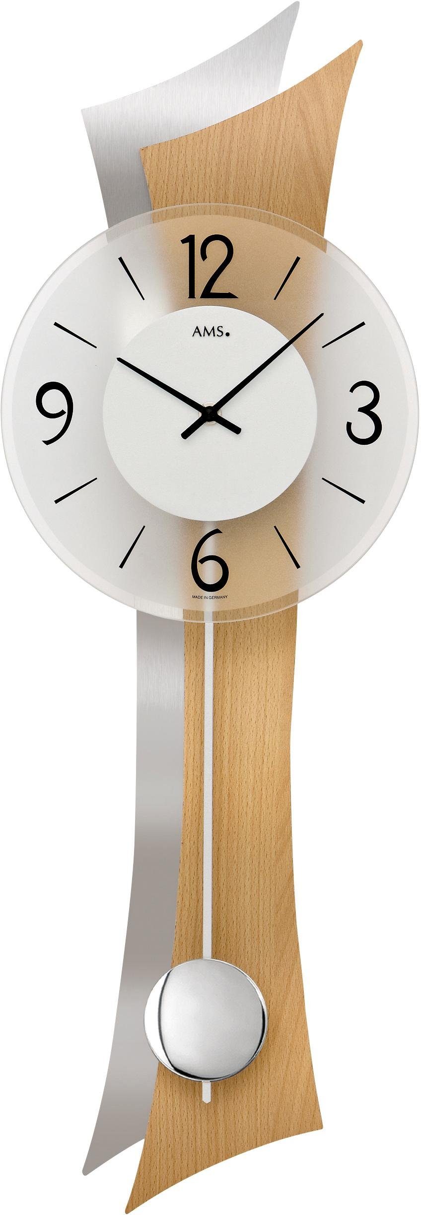 AMS Pendelwanduhr W7425 (Quarzuhr, Holz-/Aluminiumgehäuse,Esszimmer,Wohnzim günstig online kaufen