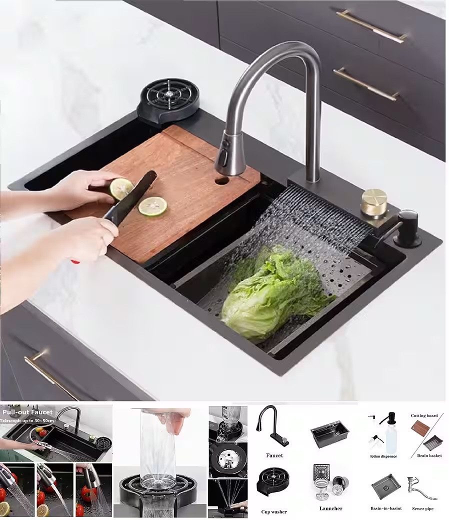 Faizee Home Edelstahlspüle Neom Edelstahlspüle mit Wasserfall, Schalldämmun günstig online kaufen