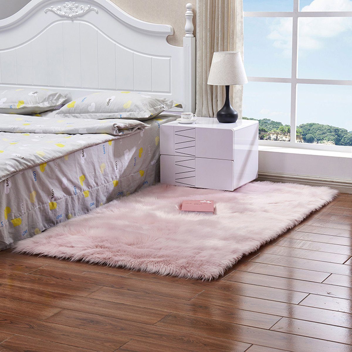 Rosa für Teppich Flauschige Hochflor-Teppich Shaggy Wohnzimmer, Hochflor Langflor, Rosnek, Pflegeleicht Teppiche