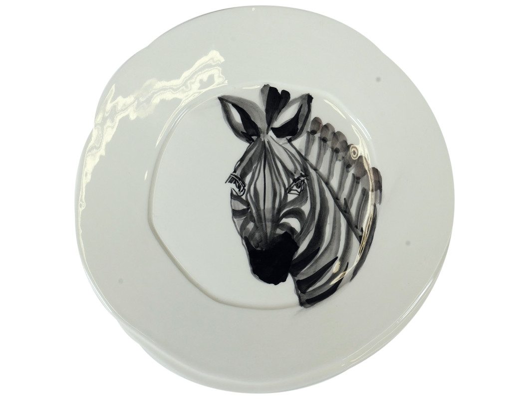 Virginia Casa Speiseteller Safari, Spülmaschinengeeignet, Weiß, Zebra, ⌀ 27cm, Weiß, Zebra, H: 1cm