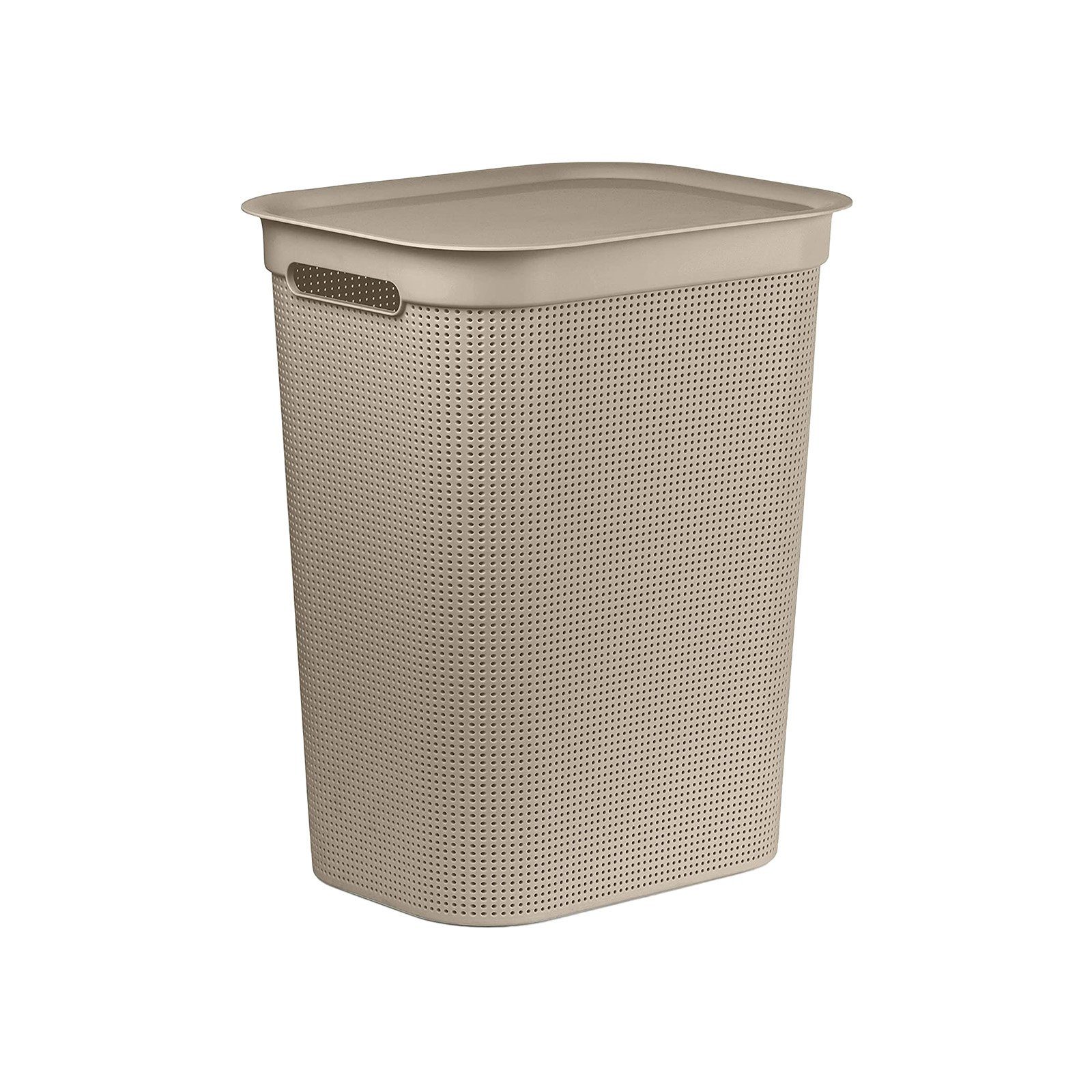 2 BPA-frei, Cappuccino Griffen, ermöglicht Seiten mit ROTHO Kunststoff Wäschesammler innerhalb 50l Luftzirkulation der an und den Deckel (PP) Löcher Wäschekorb Wäschebox Brisen