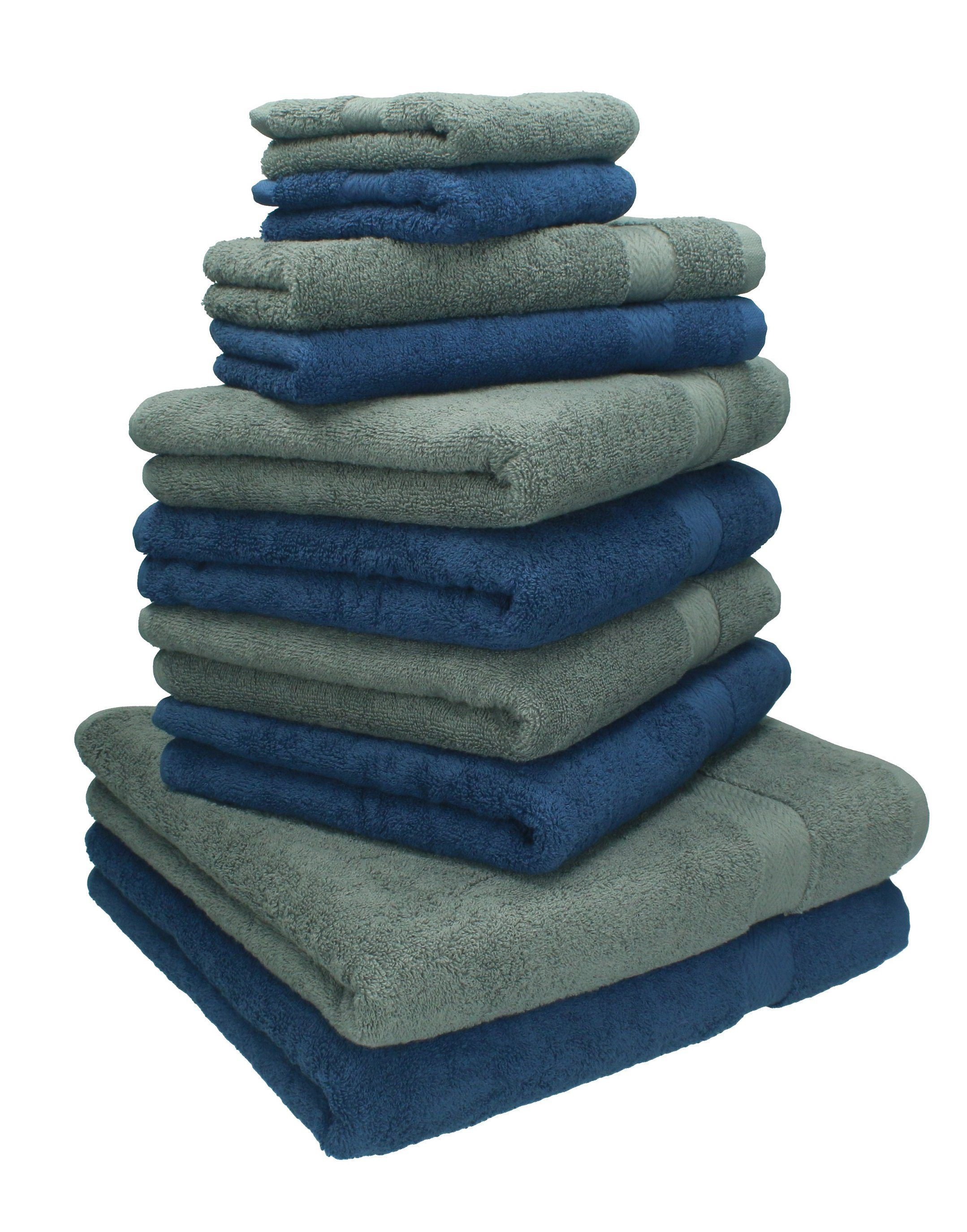 Betz Handtuch Set 10-TLG. Handtuch-Set Classic Farbe dunkelblau und anthrazitgrau, 100% Baumwolle