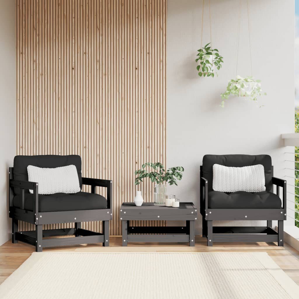 vidaXL Loungesofa Gartenstühle mit Kissen 2 Stk. Grau Massivholz Kiefer, 1 Teile