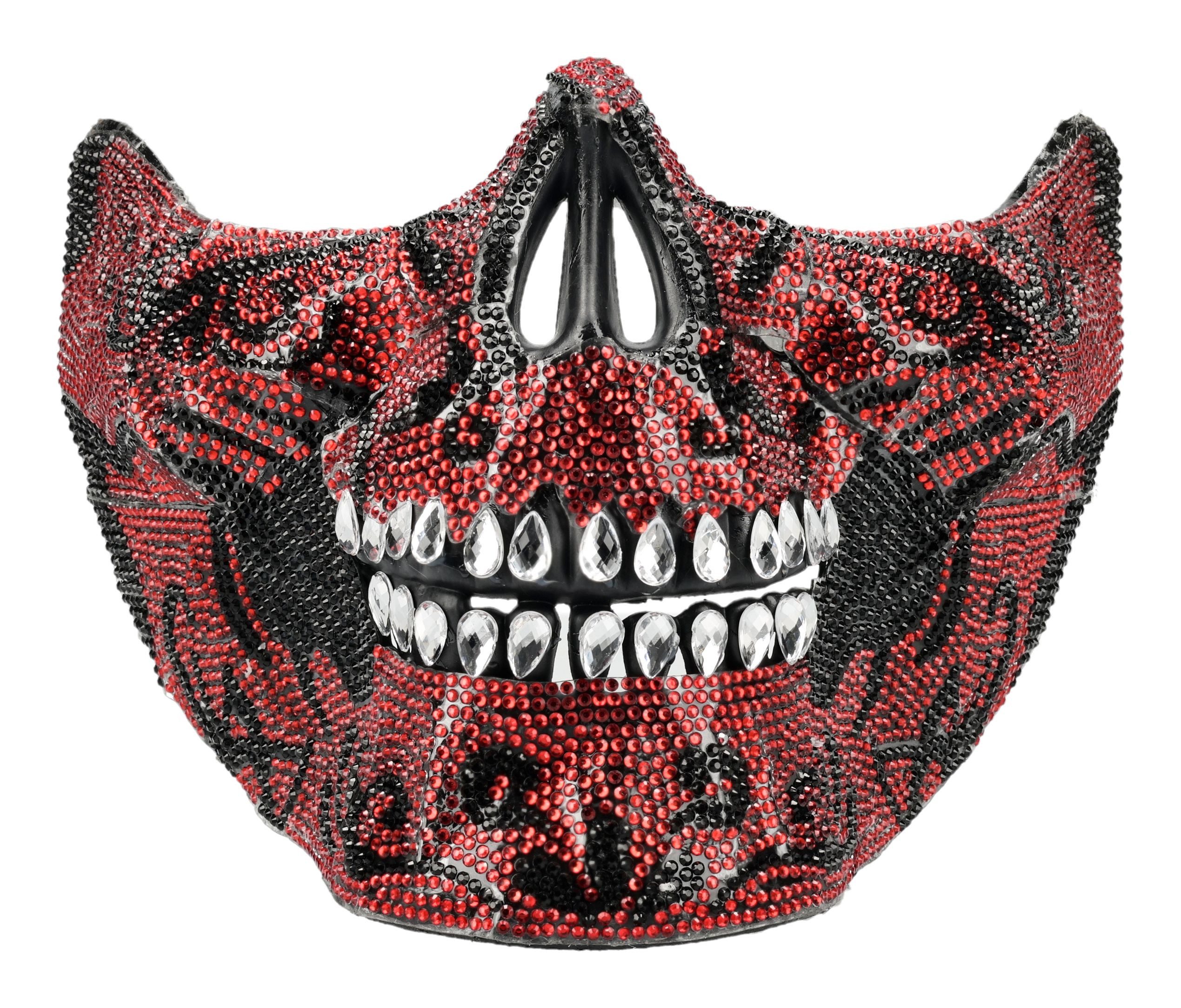 Figuren Shop GmbH Verkleidungsmaske Totenkopf Maske – Rote Halbmaske Cosplay Schmuckstein Horror 13.5 cm