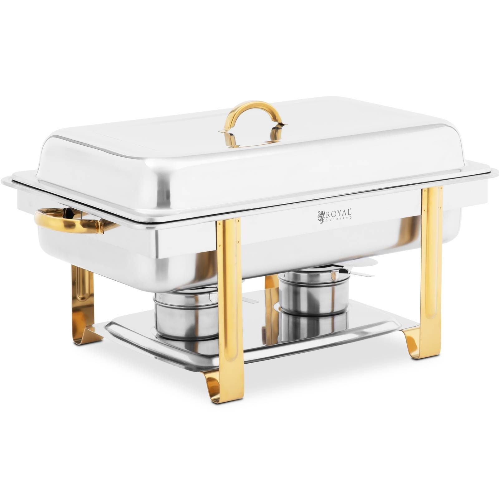 Royal Catering Speisenwärmer Chafing Dish -gN 1/1 -goldakzente - 9 L - 2 Brennstoffzellen