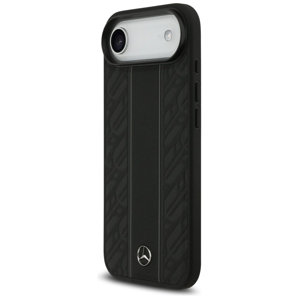 Mercedes Benz Handyhülle iPhone 17 Air Echtleder schwarz Muster Logo Metall MagSafe 6,5 Zoll, Kantenschutz