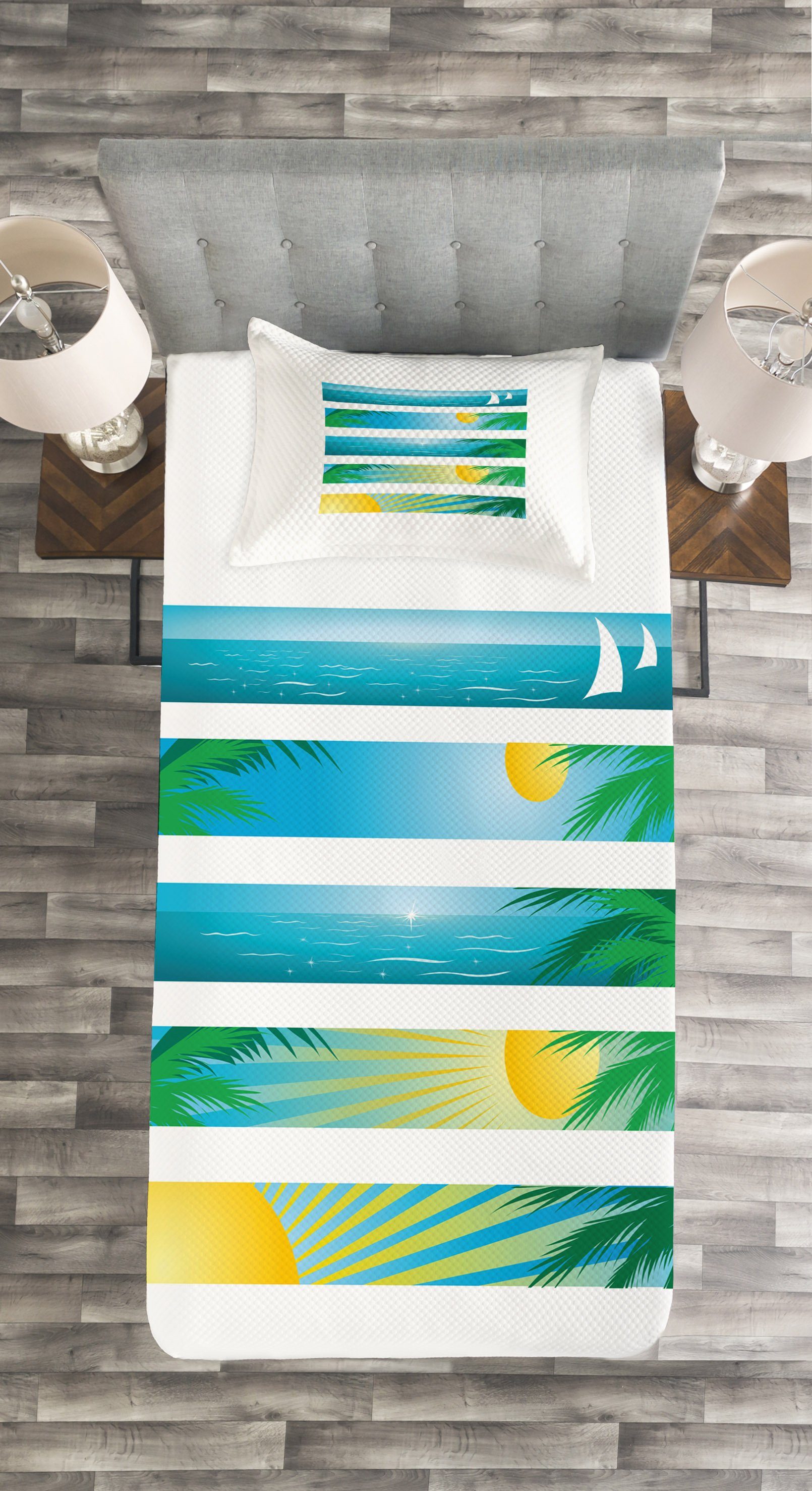 Exotic Strand Set Banner Waschbar, mit Kissenbezügen Abakuhaus, Tagesdecke Stripes