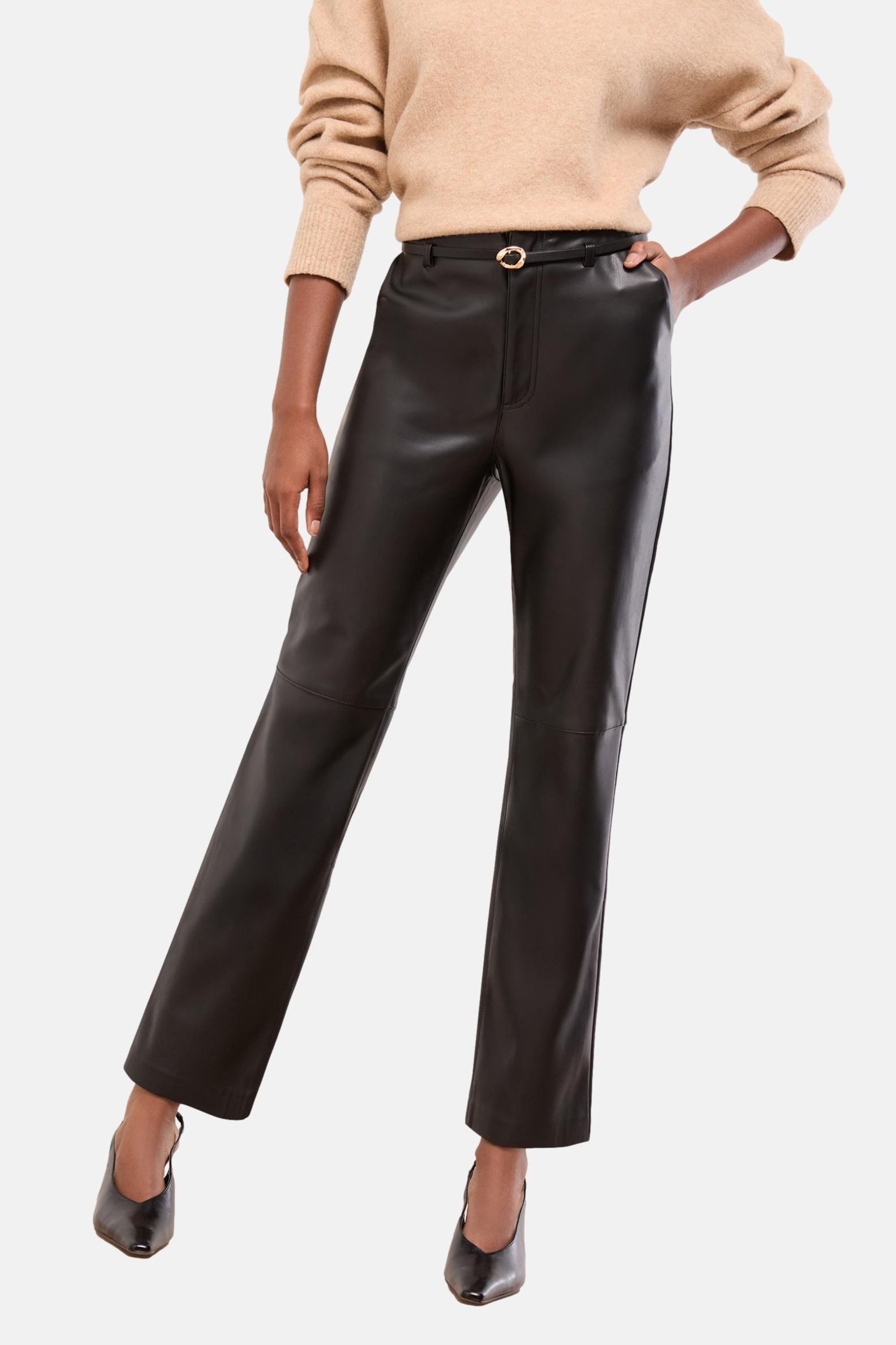 Lederimitathose Lipsy Hose mit geradem Bein und Gürtel