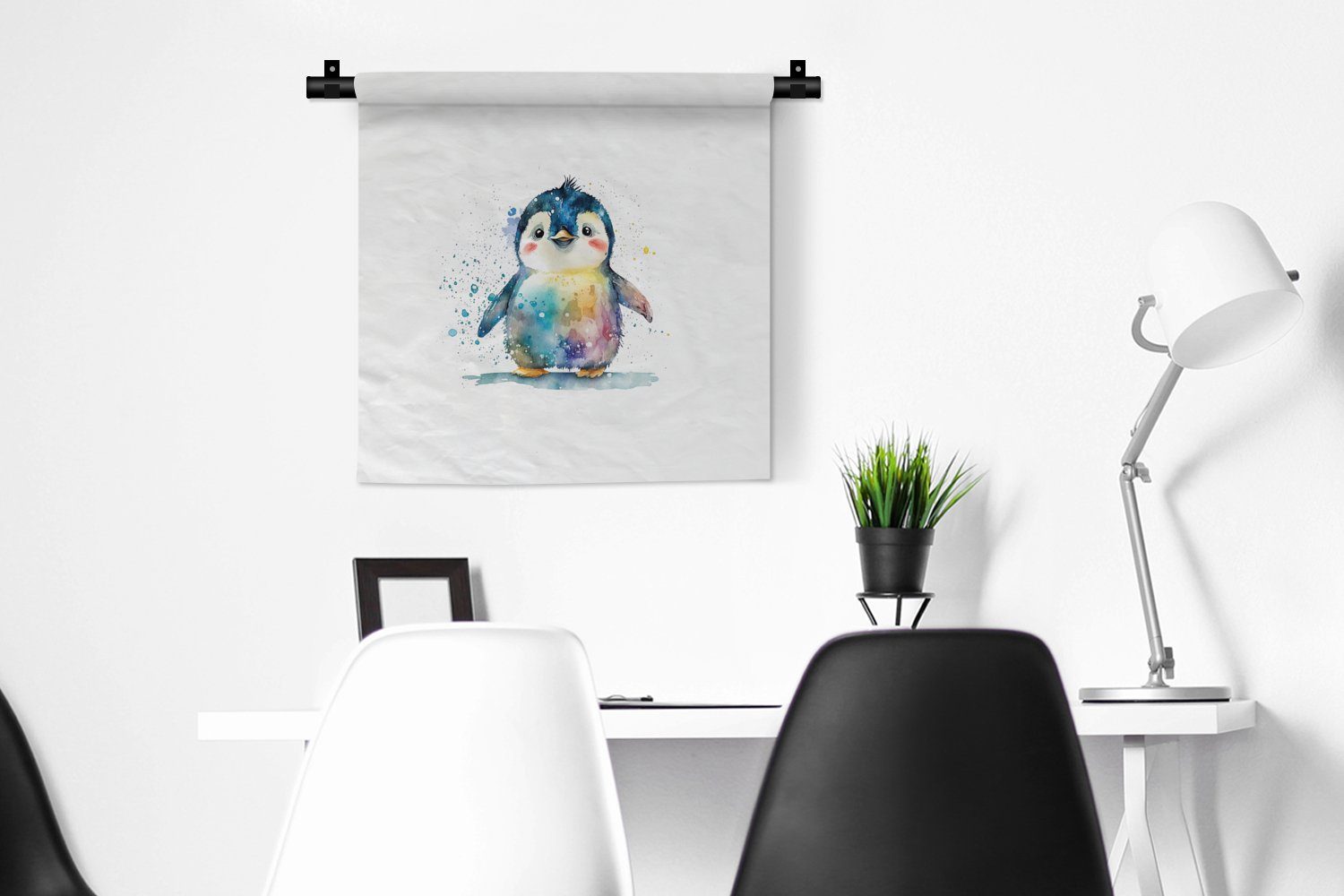 MuchoWow Wanddekoobjekt Pinguin - Regenbogen Wandbehang, - für Kleid, - Kinder, Kinderzimmer Tiere - Wohnzimmer, Wanddeko Schlafzimmer, Aquarell