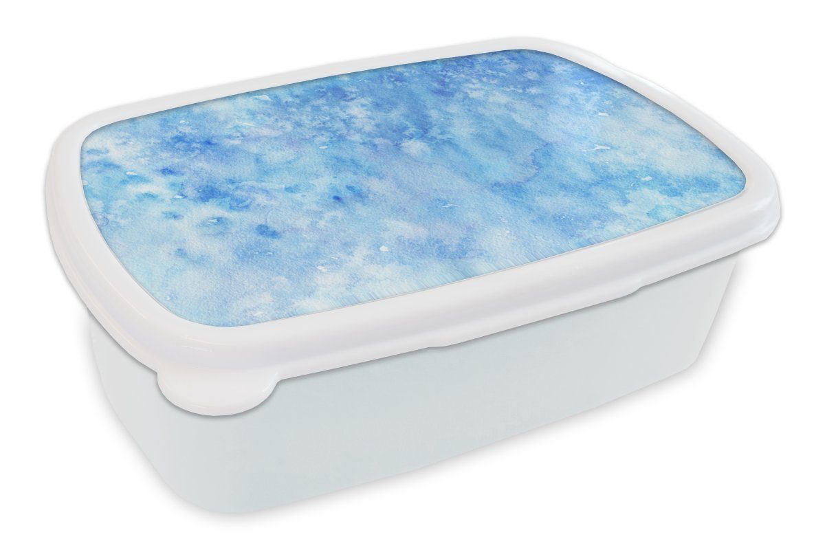 MuchoWow Lunchbox Aquarell - Weiß - Blau - Farbton, Kunststoff, (2-tlg), Brotbox für Kinder und Erwachsene, Brotdose, für Jungs und Mädchen