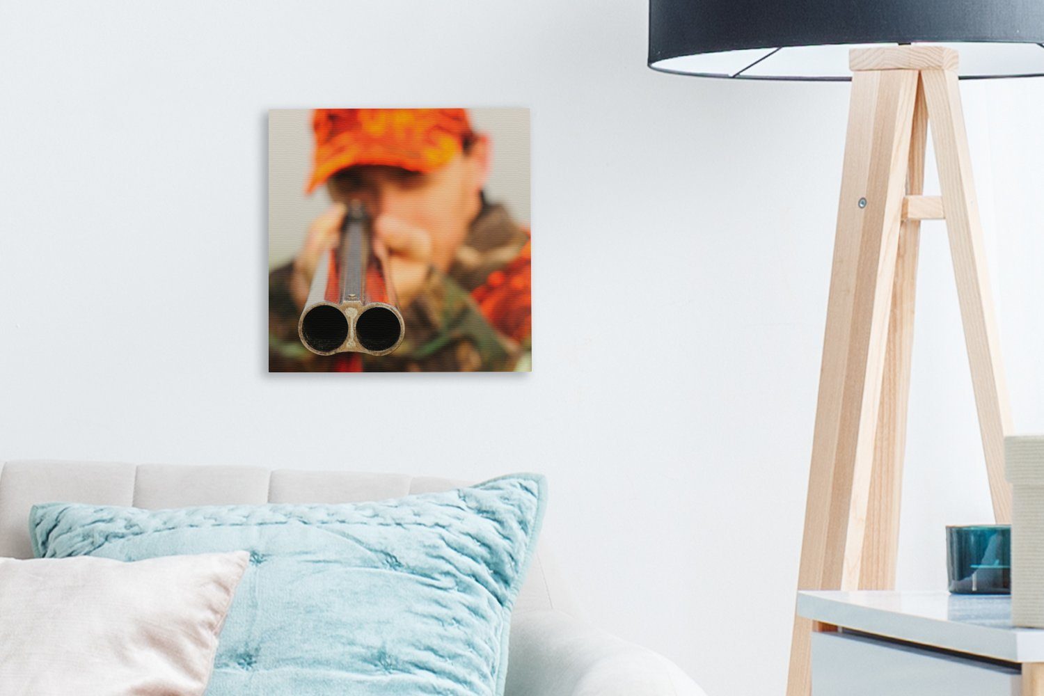 Jägers, auf Schlafzimmer Leinwand Bilder sein St), eines OneMillionCanvasses® Nahaufnahme richtet, Kamera für Leinwandbild (1 Gewehr der Wohnzimmer die