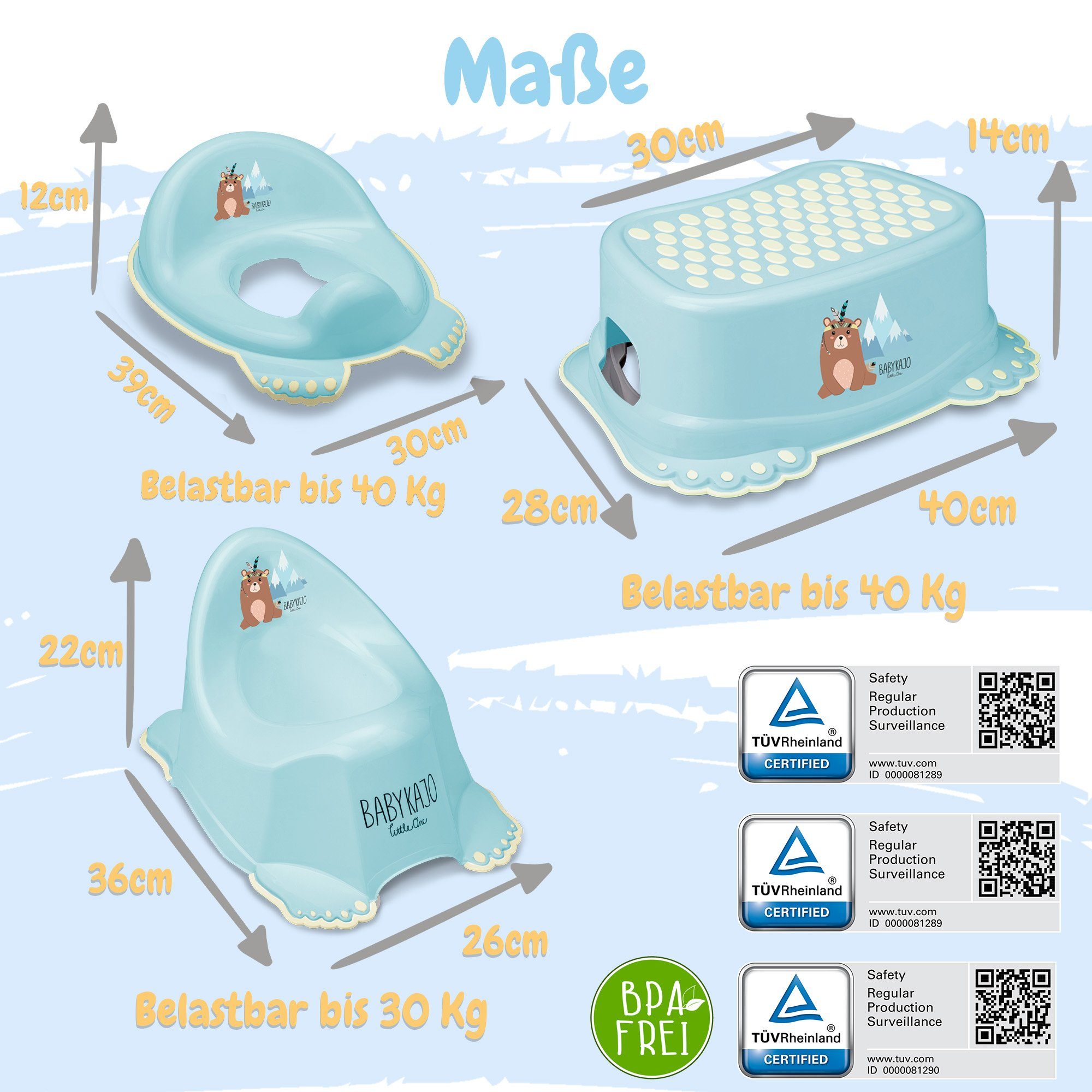 Babykajo Babybadewanne, (Teile, 7-tlg), Baby Badewanne mit Gestell + Badesitz + Töpfchen + Hocker + WC Trainer – Bild 3 von 5