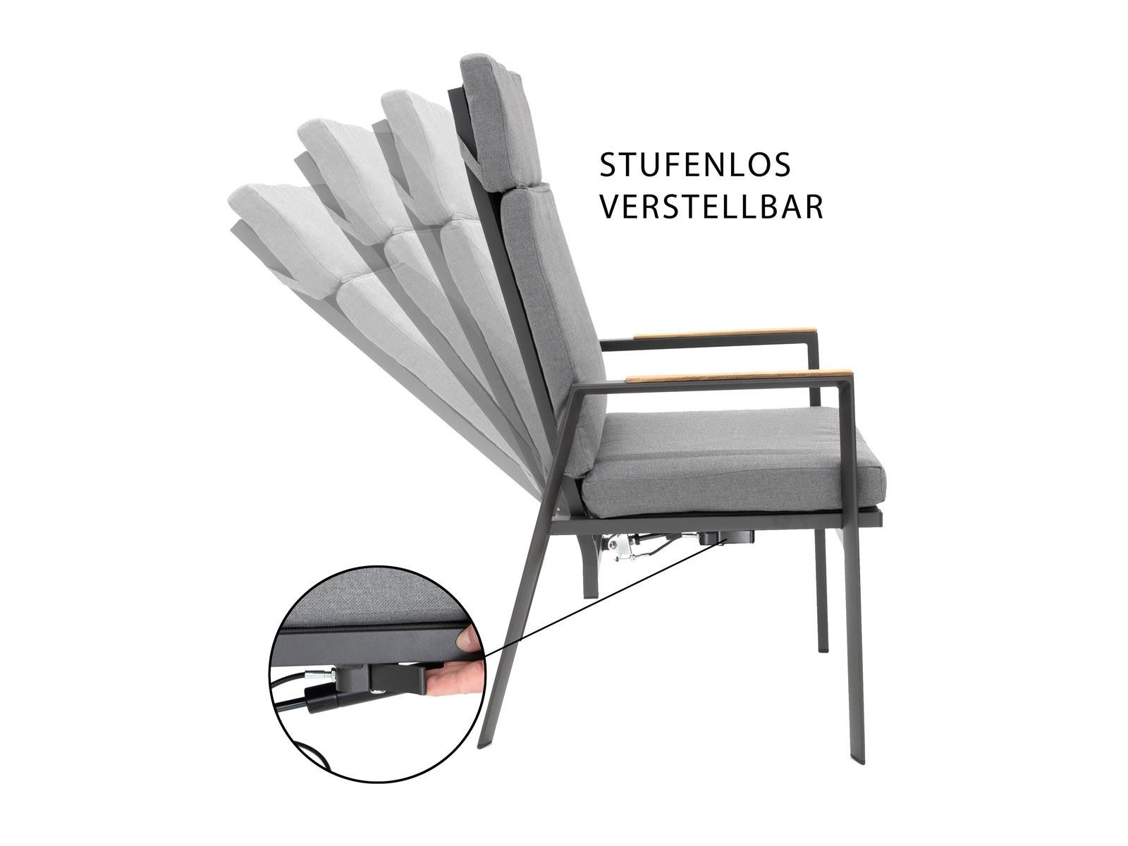 Green Spirit Gartenstuhl »Brisbane« 2er Set Stapelstühle Alu Armlehnen Gartensessel Hochlehner (Set), Aluminium, stapelbar, verstellbar - Garten, Terrasse, Balkon & Outdoor