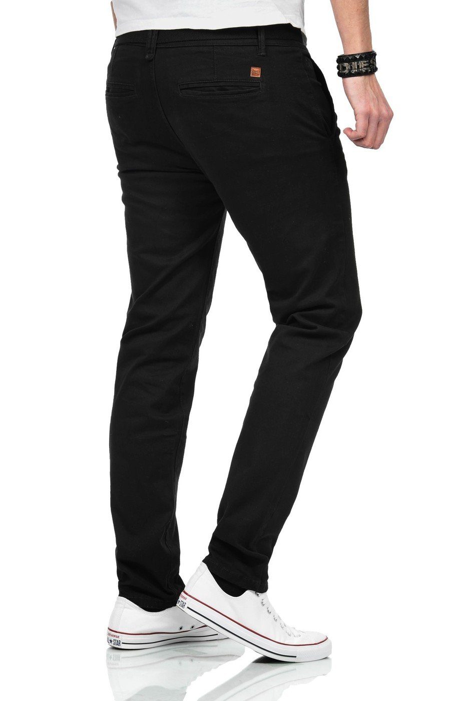 Maurelio Modriano Straight-Jeans Maurelio Modriano Herren Designer Chino Hose MM015 mit Stretchanteil und passendem Gürtel – Bild 3 von 4