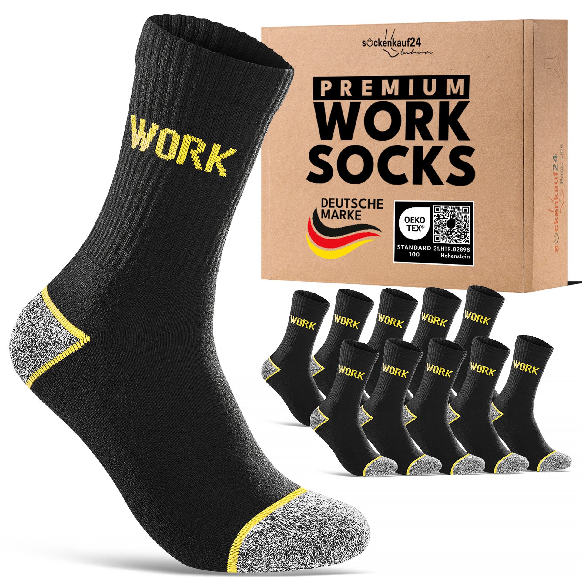 sockenkauf24 Носки рабочие Herren Premium WORK Socken mit Komfortbund verstärkt gepolsterte Sohle (5-Paar) ohne Naht aus 85% gekämmter Baumwolle, Ferse & Fußspitze verstärkt